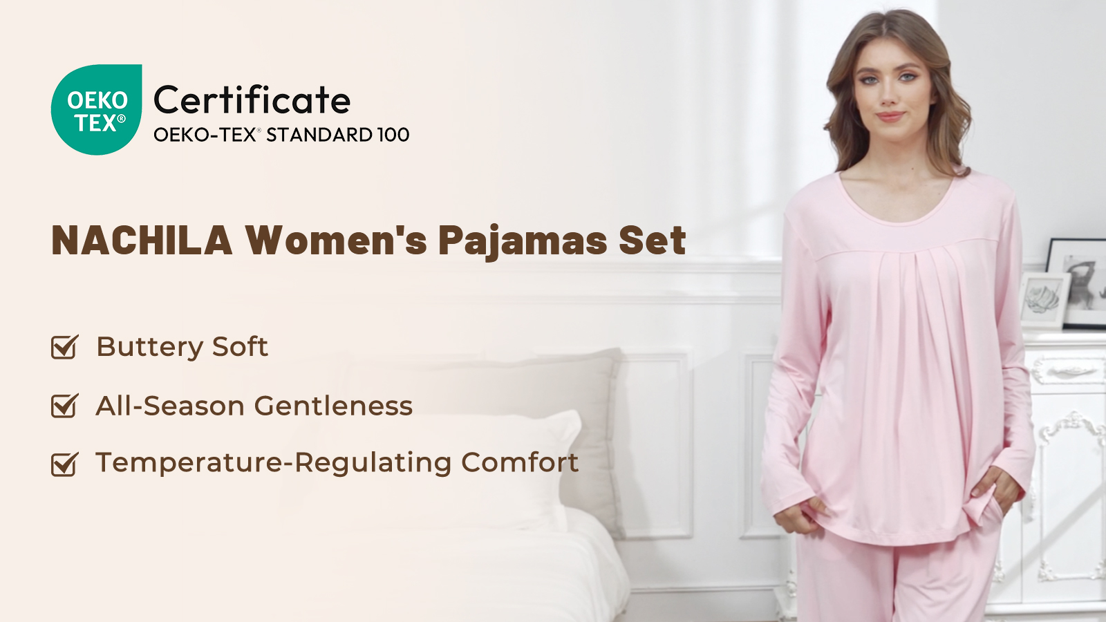 NACHILA Pajamas for Women-Viscose Made from Bamboo,Long Sleeve