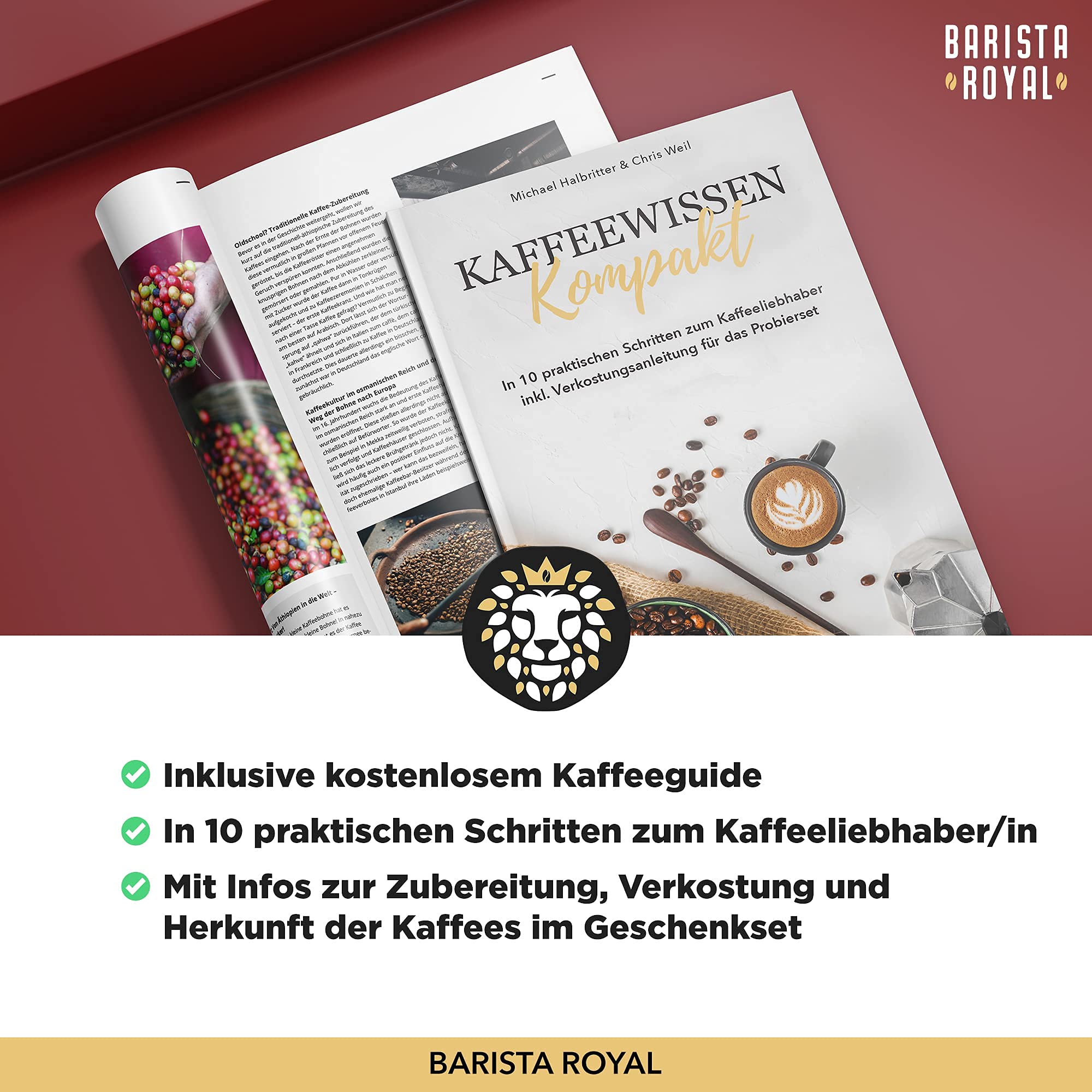Prezent kawowy w zestawie próbnym z przewodnikiem | Prezent kawowy dla panów i pań | Palona z miłością przez osoby niepełnosprawne | | 4x250g kawy mielonej