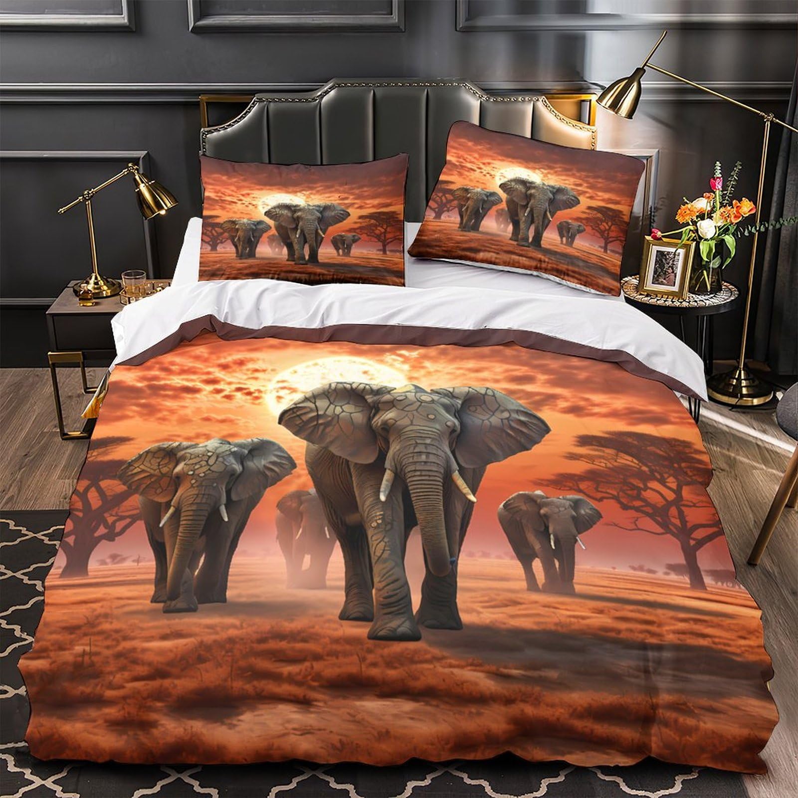 MMDASBVPE African Elephants Comforter Cover 3D Print Hypoallergenic 3PCs Bed Linen Hidden Zipper Duvet Cover Extra Soft Machine Washable for Teens Youth Adults Women Kids Boys Double（200x200cm）
