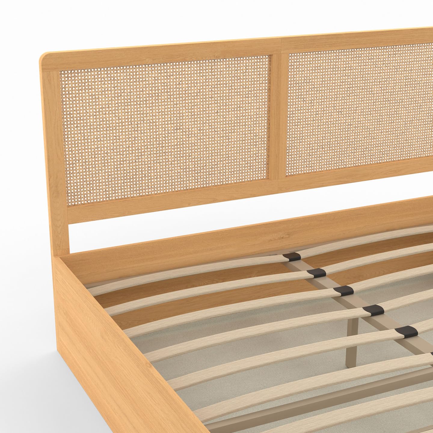 IDMarket - Cama de matrimonio EDHEN con cabecero de caña 140 x 190 cm color madera
