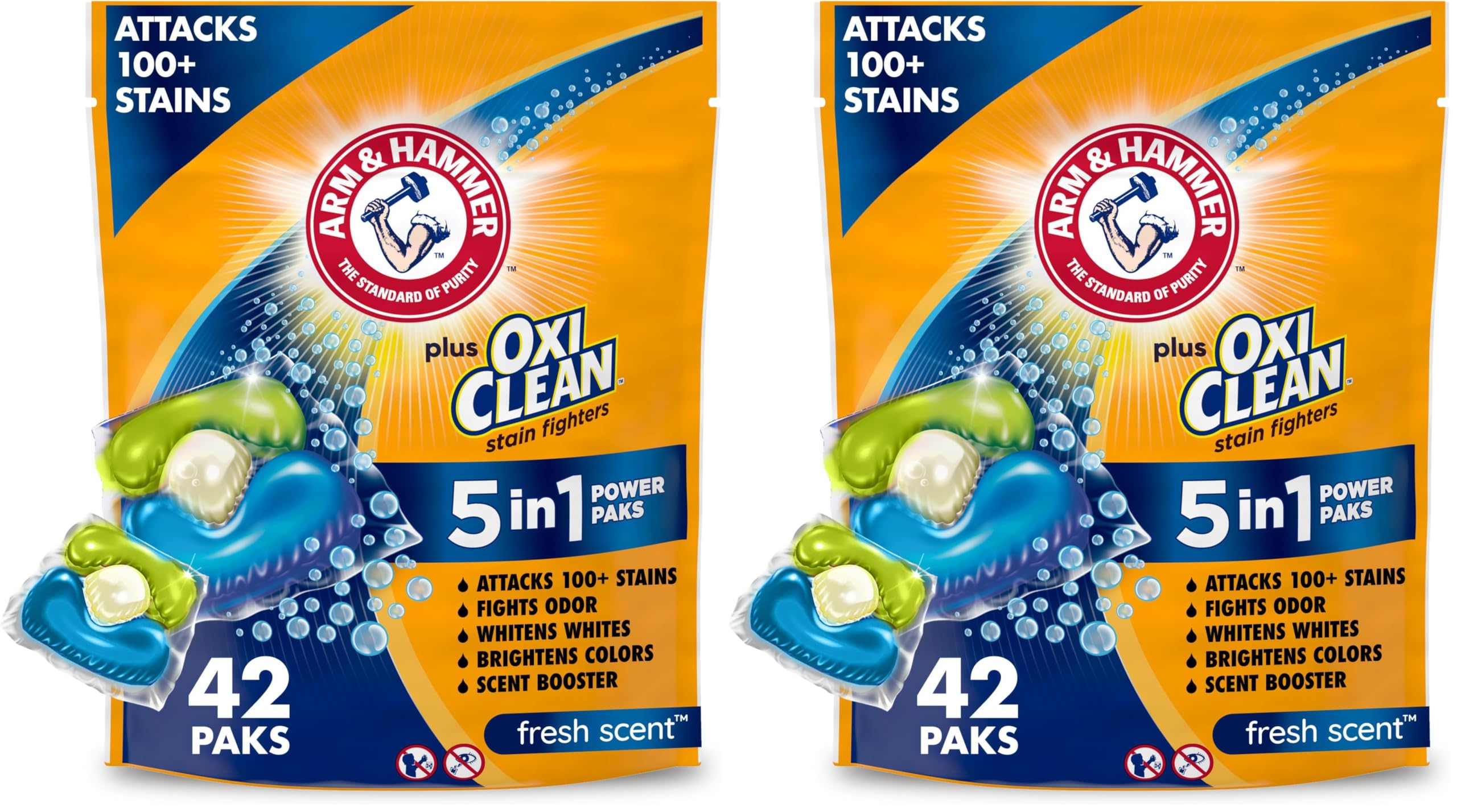 OxiClean Laundry Detergent Power Paks | 5-in-1 Formula | 42 Count | Pack of 2