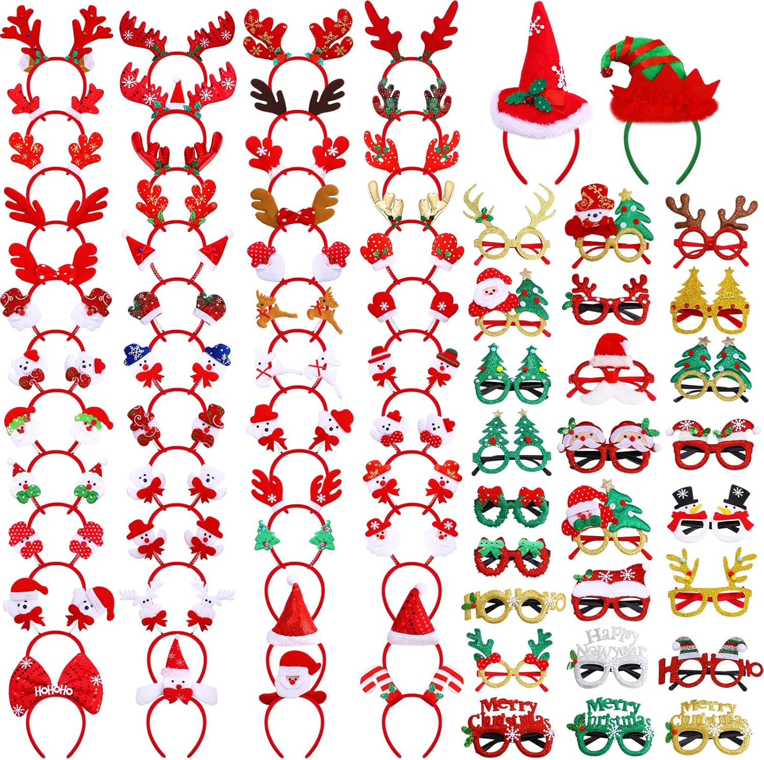 Yunlly 100 Pcs Christmas Headbands and Glasses Frame Set