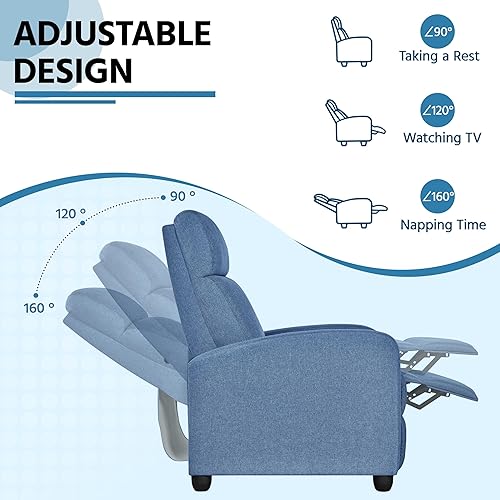 Miniatura 4 de Yaheetech Silla reclinable de tela, sofá individual ergonómico ajustable con cojín de asiento más grueso, asiento moderno de cine en casa para sala