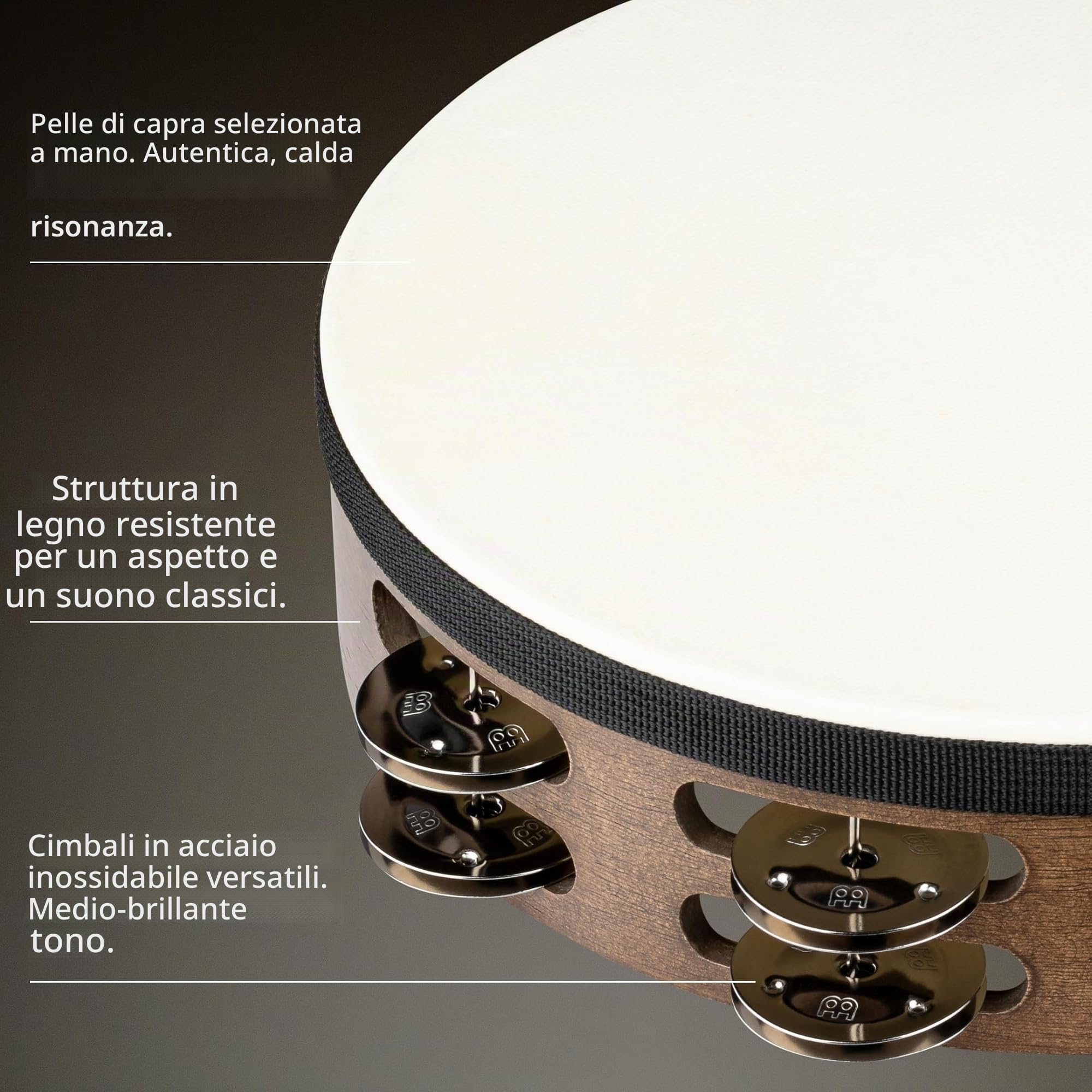Meinl Percussion - Tamburello Tradizionale con superficie in legno - 2 file, marrone noce (TAH2WB)