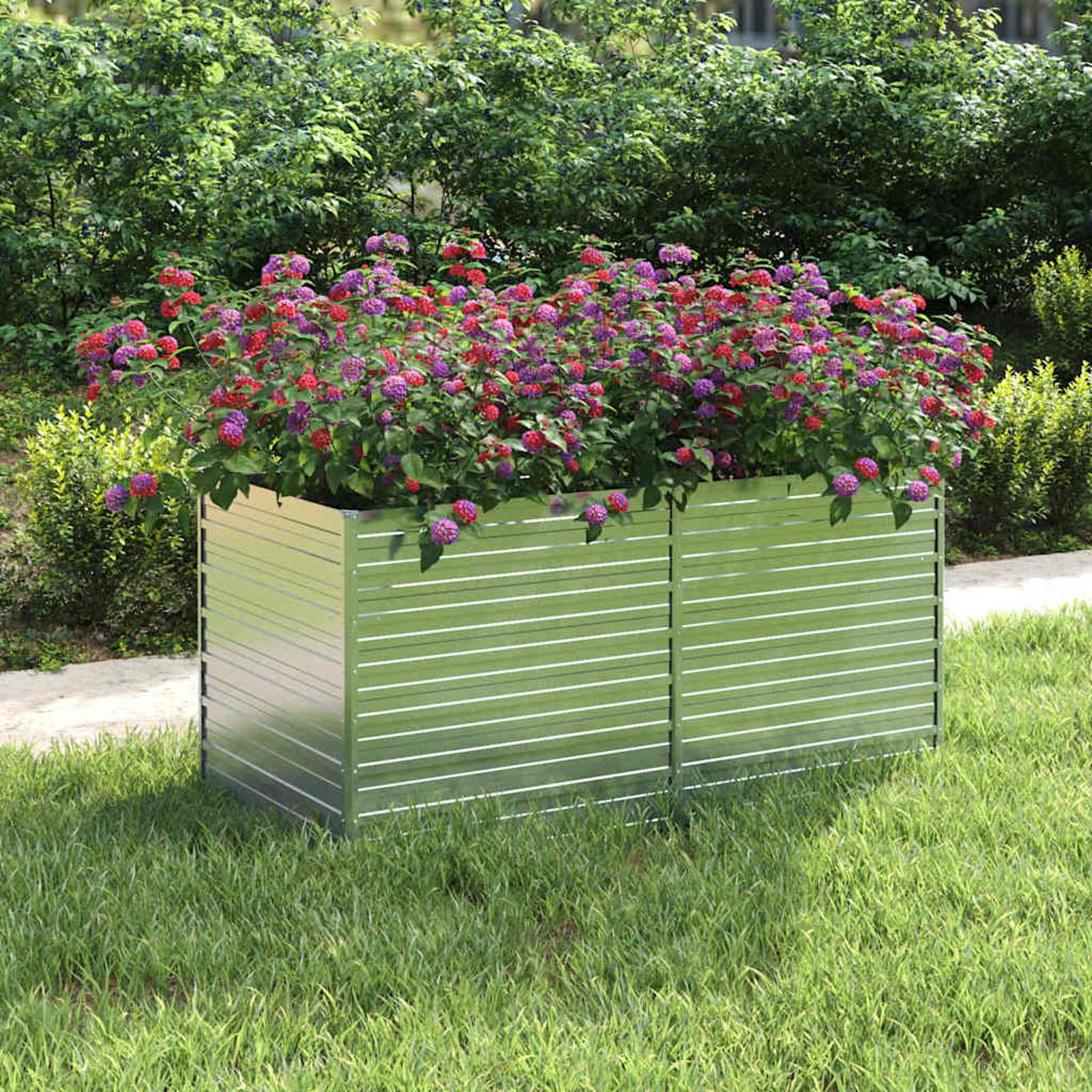 Tidyard Heavy Duty Galvanised Steel Raised Garden Bed Planter - Silver, 160 x 80 x 77 cm - Ideal for Vegetables, Flowers, Herbs on Balconies, Patios, Gardens Model316880