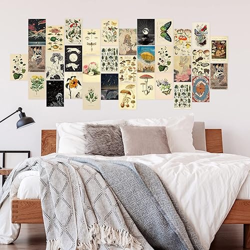 Miniatura 6 de Containlol Kit de collage de pared vintage de 60 piezas, ilustración botánica, tarot, estética, vintage, estampados, tarjetas, colección de pared,