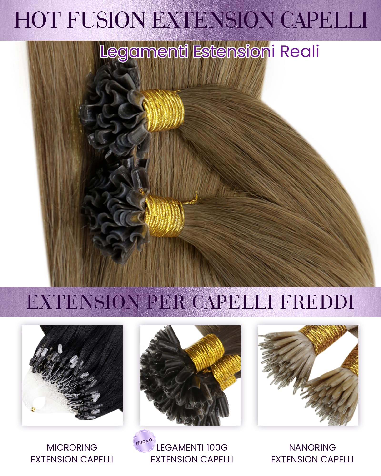 Totale 90g Extension Capelli Veri Cheratina con Extension Capelli Veri Biadesive Genius PU Trama Balayage Marrone Ombre a Marrone Chiaro 40cm con 45cm