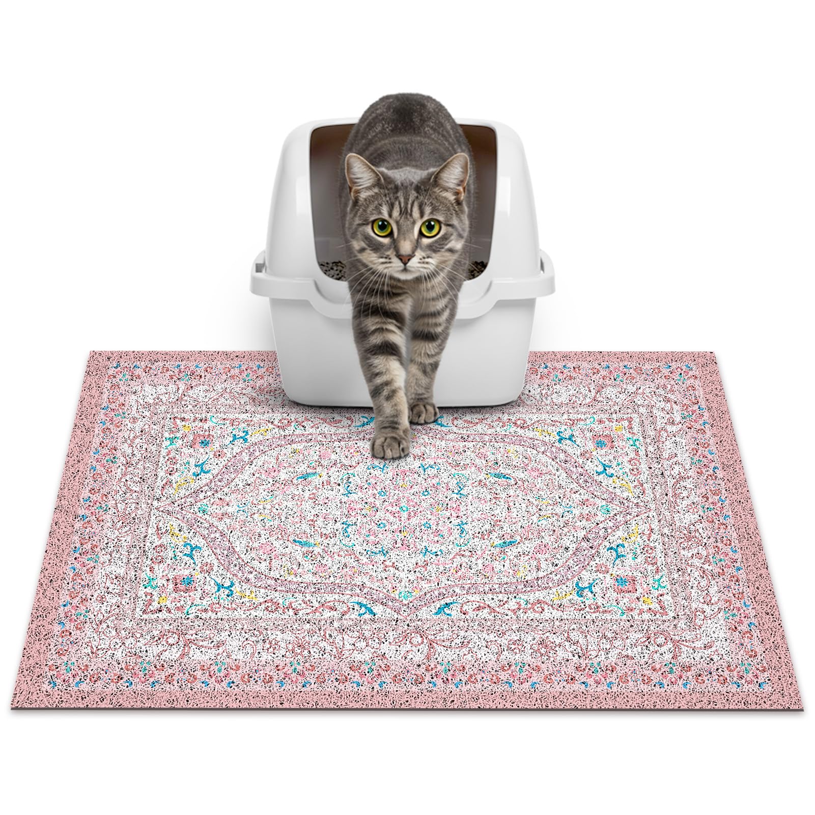 Glittme Cat Litter Mat with Non-Slip Bottom Litter Box Mat 24"X15" Litter Trapping Mat Easy to Clean Washable Cat Food Mat for Kitty,S
