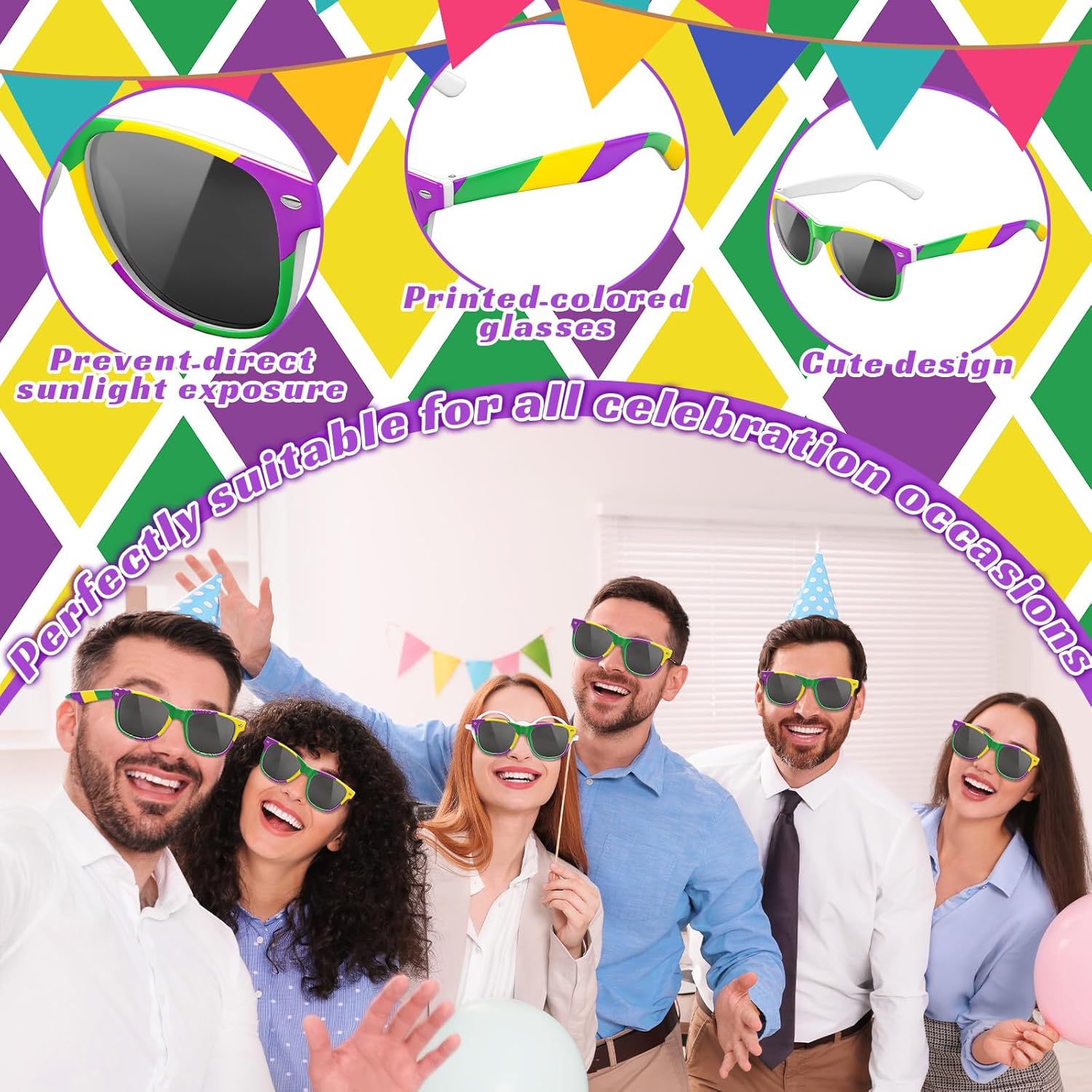 Mardi Gras Sunglasses Gold Purple Green Eyeglasses Party Eyewear Accessories for Carnival Parade Mardi Gras Outfits - Image 3