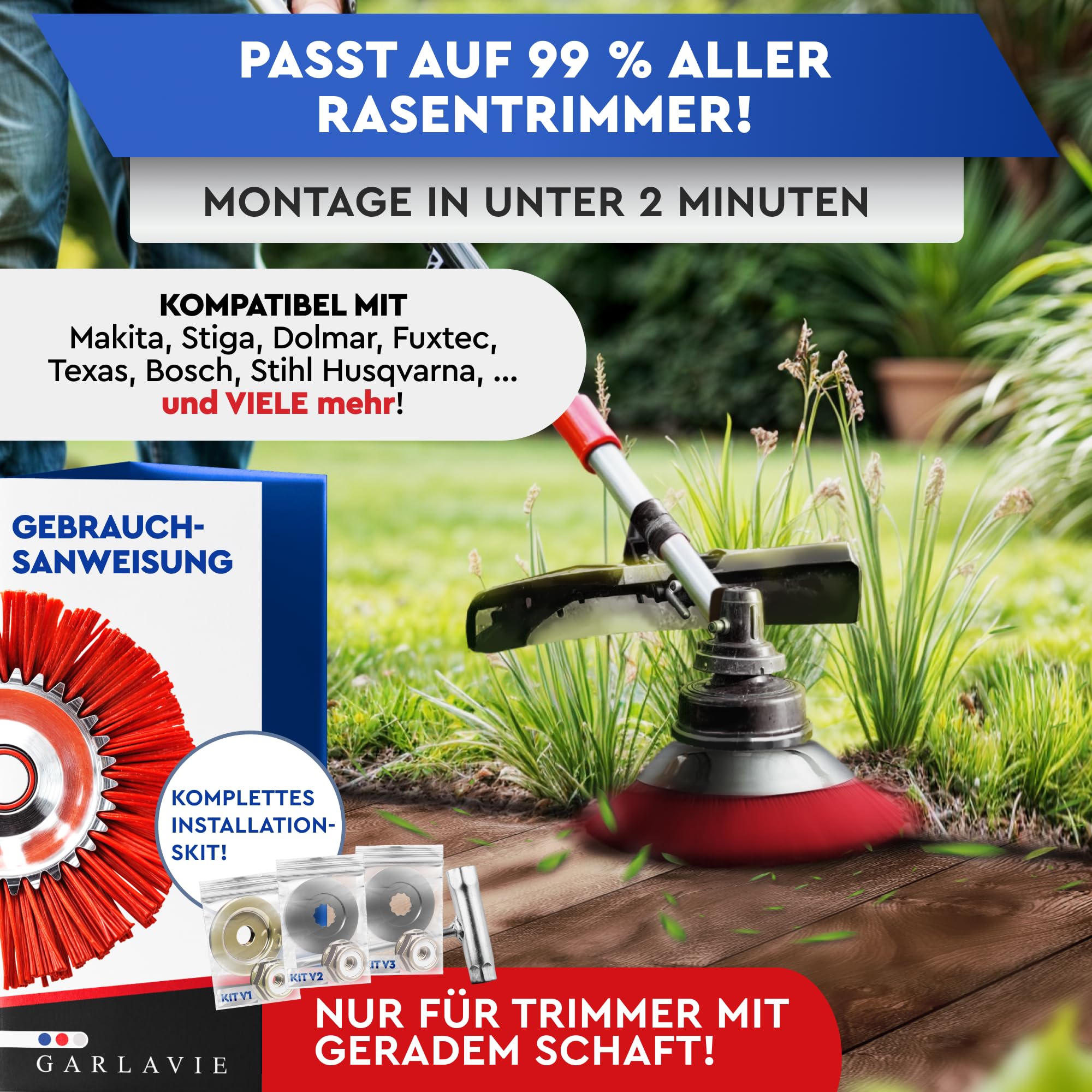 Nylon Unkrautbürste für Freischneider – Schonende Wildkrautbürste für Motorsense, sanfte Moos- & Unkrautentfernung auf empfindlichen Oberflächen