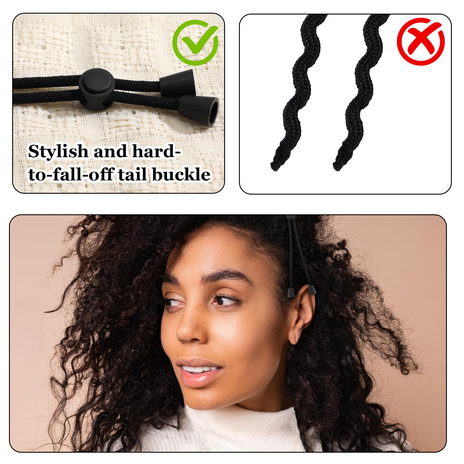 6 lazos ajustables para el cabello con cordón negro grueso, accesorios para el cabello de seda suave, banda de satén para peinado pesado y rizado 7