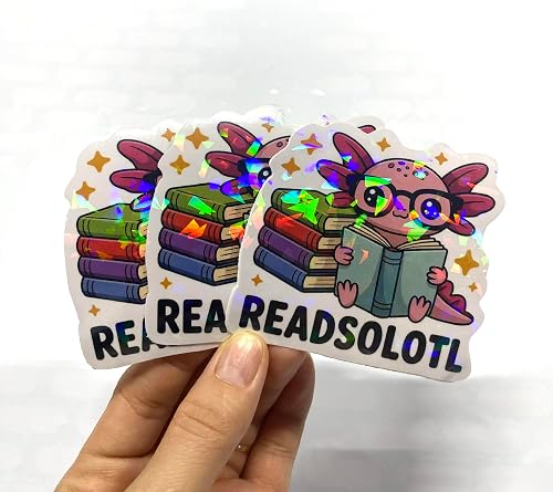 (3Pcs) Readsolotl Pink Kawaii Axolotl Book Lover Funny Reading Sticker Cute Readers Holographic Decal for Laptop, Tumbler, Kindle, Water Bottle, Notebook 3 Inches
