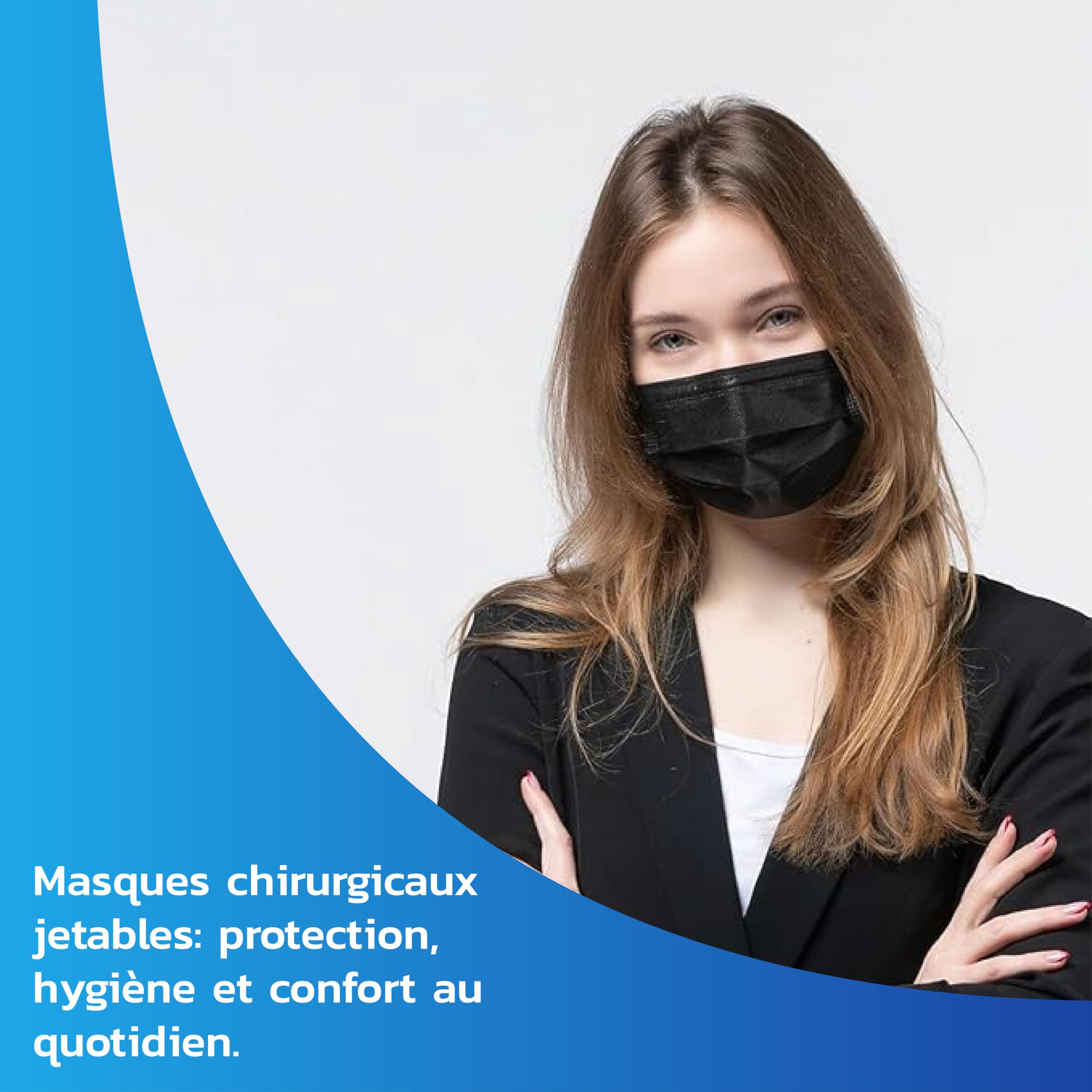 Masques Chirurgicaux Noirs Jetables – Lot 200 Pièces - Type IIR | Certifiés CE EN 14683 BFE ≥ 98% | 3 Couches Protection Respiratoire Adulte