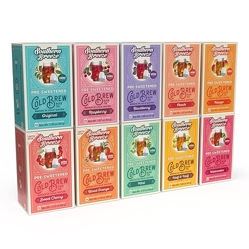 Southern Breeze Cold Brew - Paquete variado de té dulce con té negro y cero carbohidratos, cero azúcar, 20 bolsas de té envueltas individualmente,