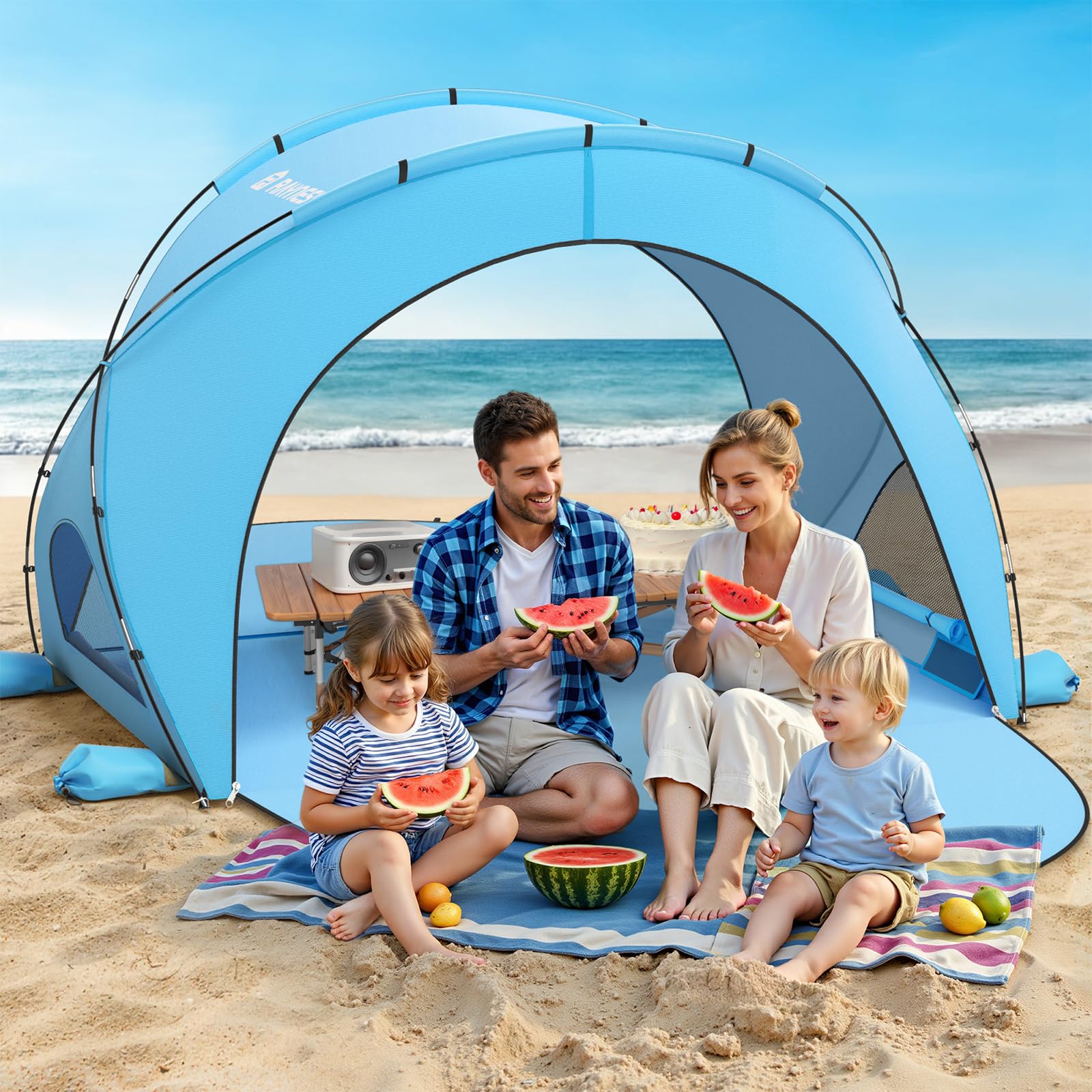 Raynesys Tenda da Spiaggia Parasole, Ombrellone con 2 Porte con Cerniera, Tenda da Spiaggia per 1-4 Persone, Parasole Portatile per Campeggio e Pesca, Blu