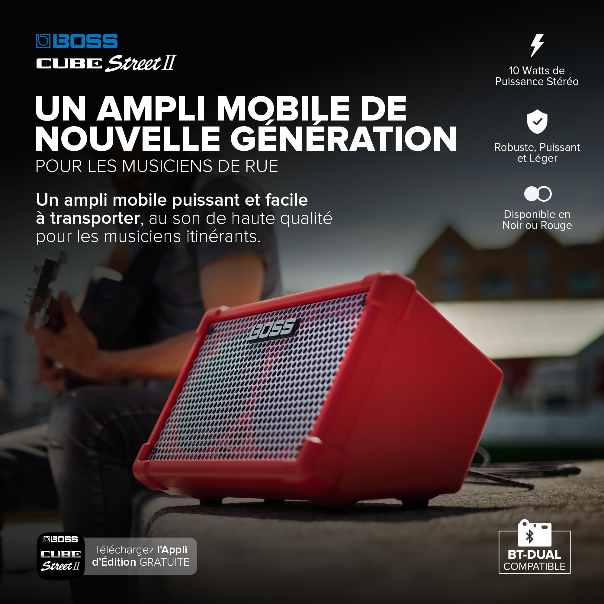 BOSS Cube Street II Ampli stéréo Portable alimenté par Piles Rouge