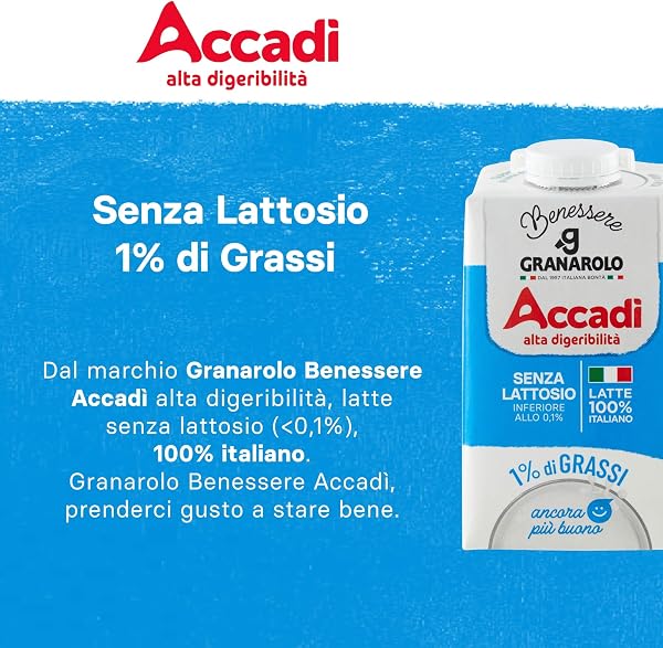 Granarolo, Latte UHT Accadì da 500 ml, 6 Confezioni di Latte 100% Italiano Senza Lattosio e solo 1% di Grassi, Non Appesantisce ed è Ottimo in Qualsiasi Momento della Giornata, Ricca fonte di Calcio - 3