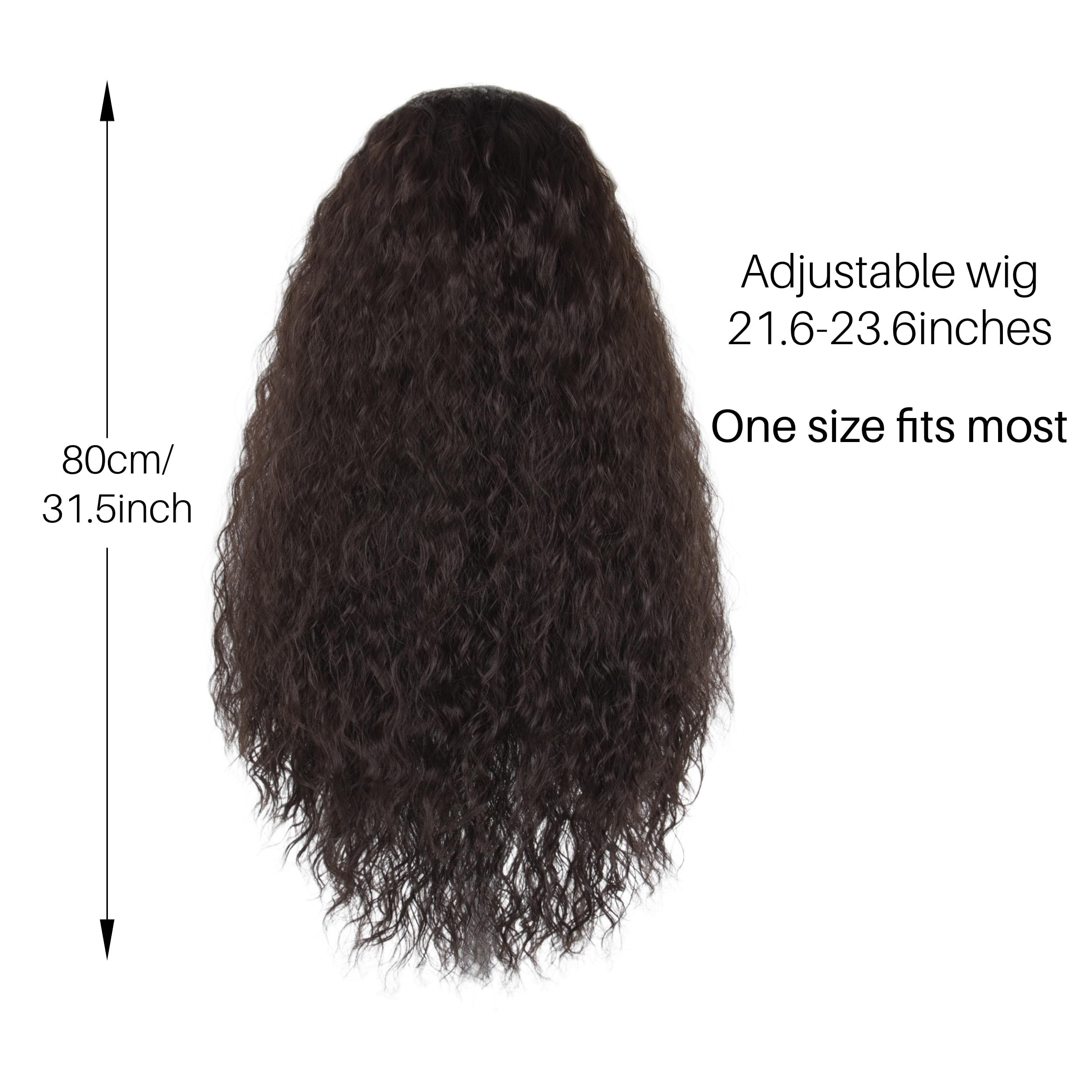 Amazon.com: Unisex Women 80cm Long Curly Dark Brown Hair 