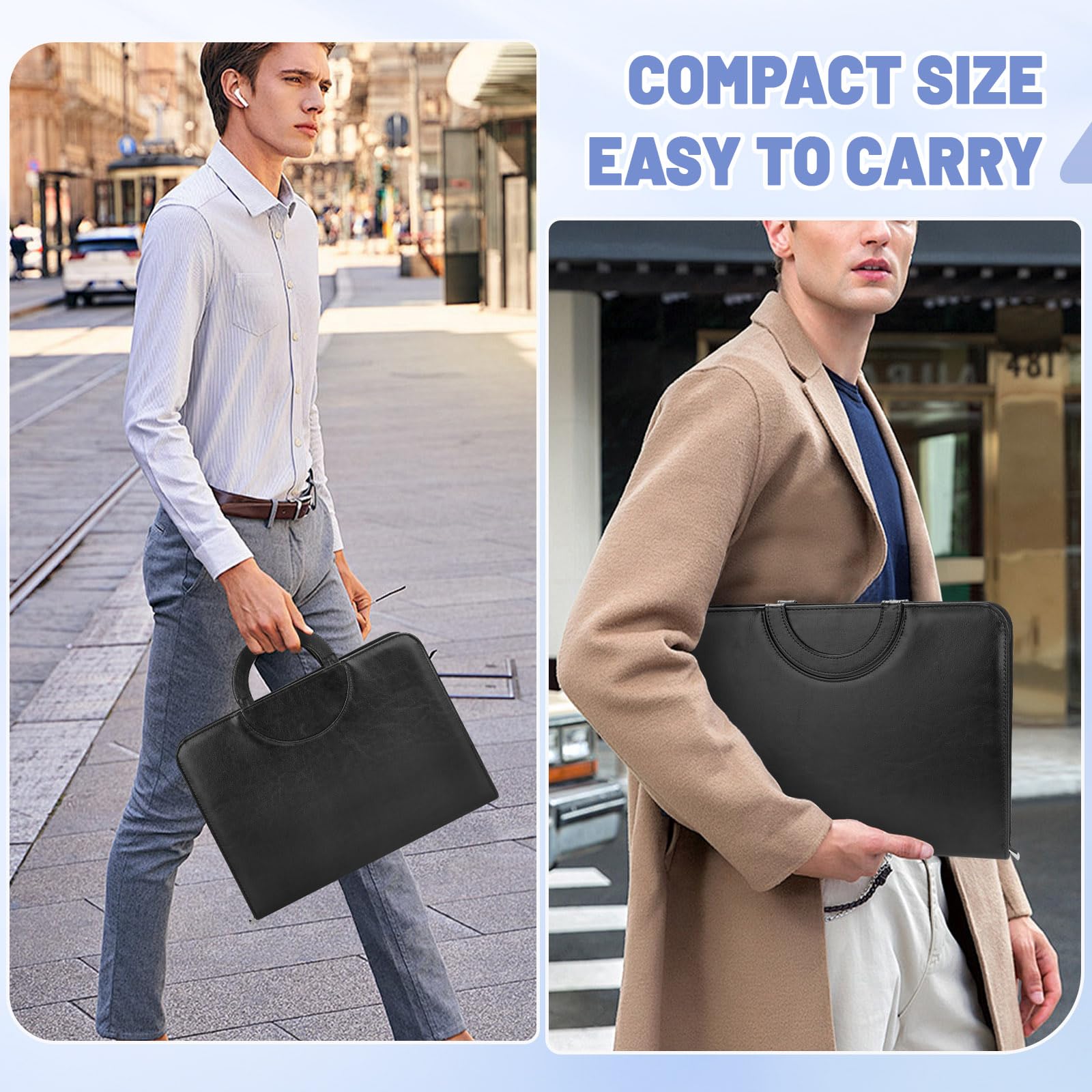 Portefeuille professionnel A4 cuir fermeture éclair 23 x 32 cm noir homme femme