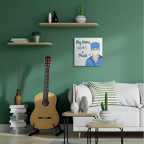 Miniatura 2 de Stupell Industries My Hero Wears Mask Healthcare Apreciation Phrase, Design by Marcus Prime - Lienzo decorativo para pared, 24 x 24 pulgadas, color