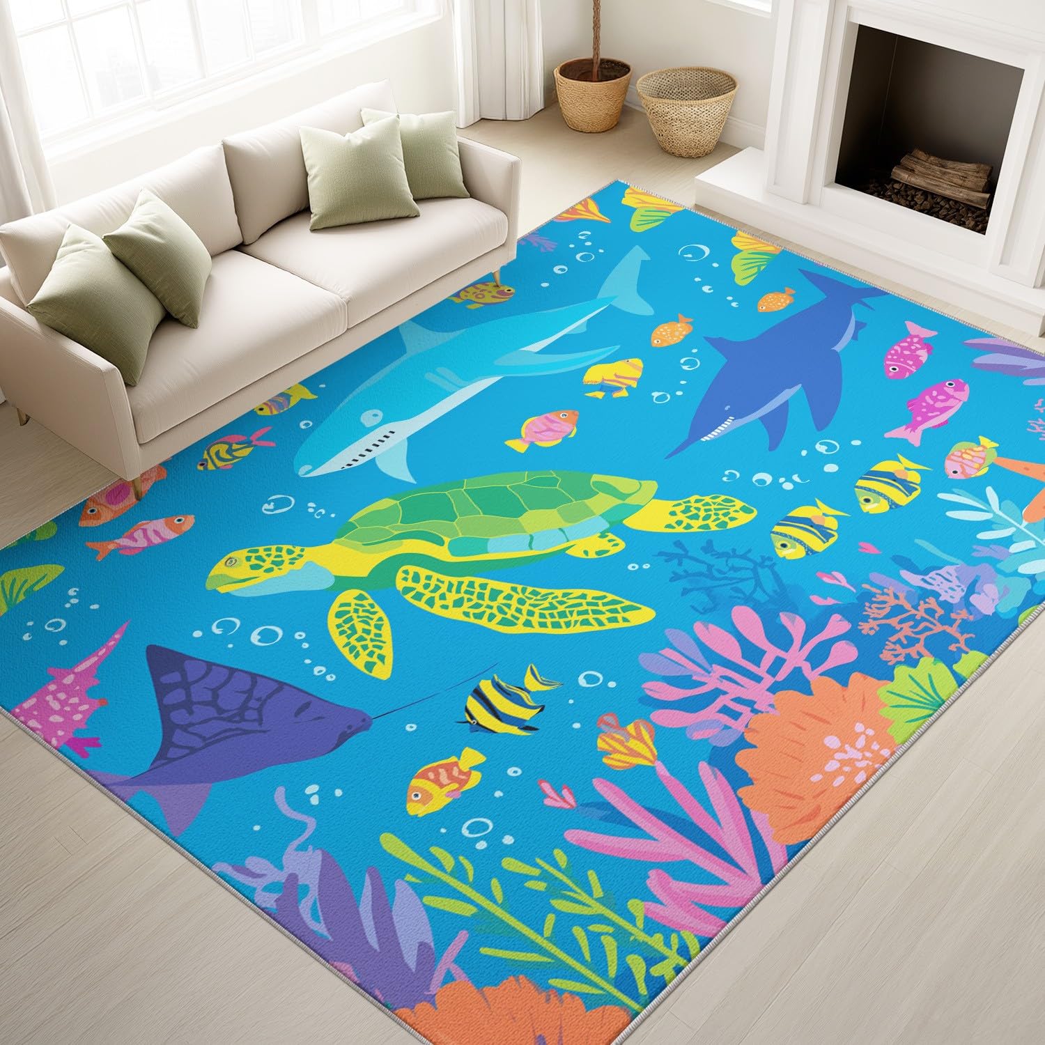 Tapis lavable enfant bleu grand format sans taches ni glissades