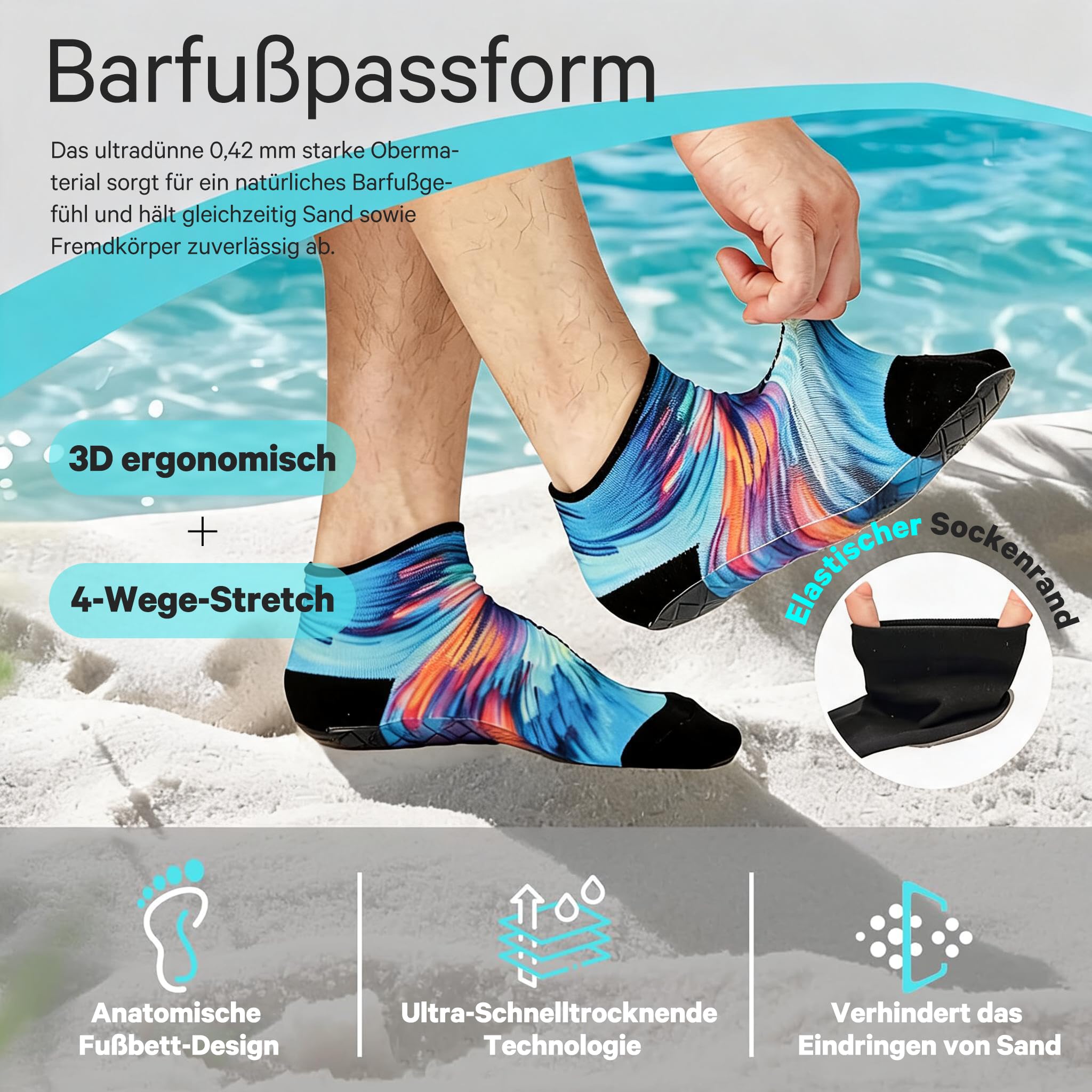 RANDY SUN Calzini da Spiaggia,Unisex Calze Scarpe Asciugatura Rapida,Calze a Piedi Nudi,con Suola in TPE per Beachvolley Yoga Surf