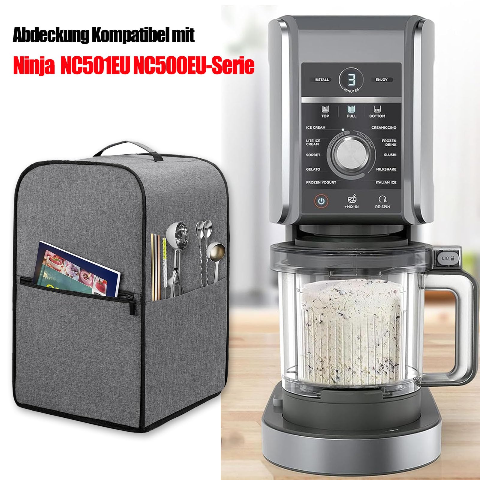 Ninja Creami Deluxe NC501EU Schutzhülle, Staubschutz für Ninja Eismaschine, Grau, 43 x 33 x 23 CM