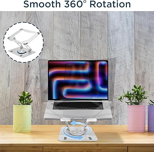 Miniatura 9 de Soporte giratorio para computadora portátil para escritorio, soporte ajustable para laptop con rotación de 360, elevar la inclinación enfría la