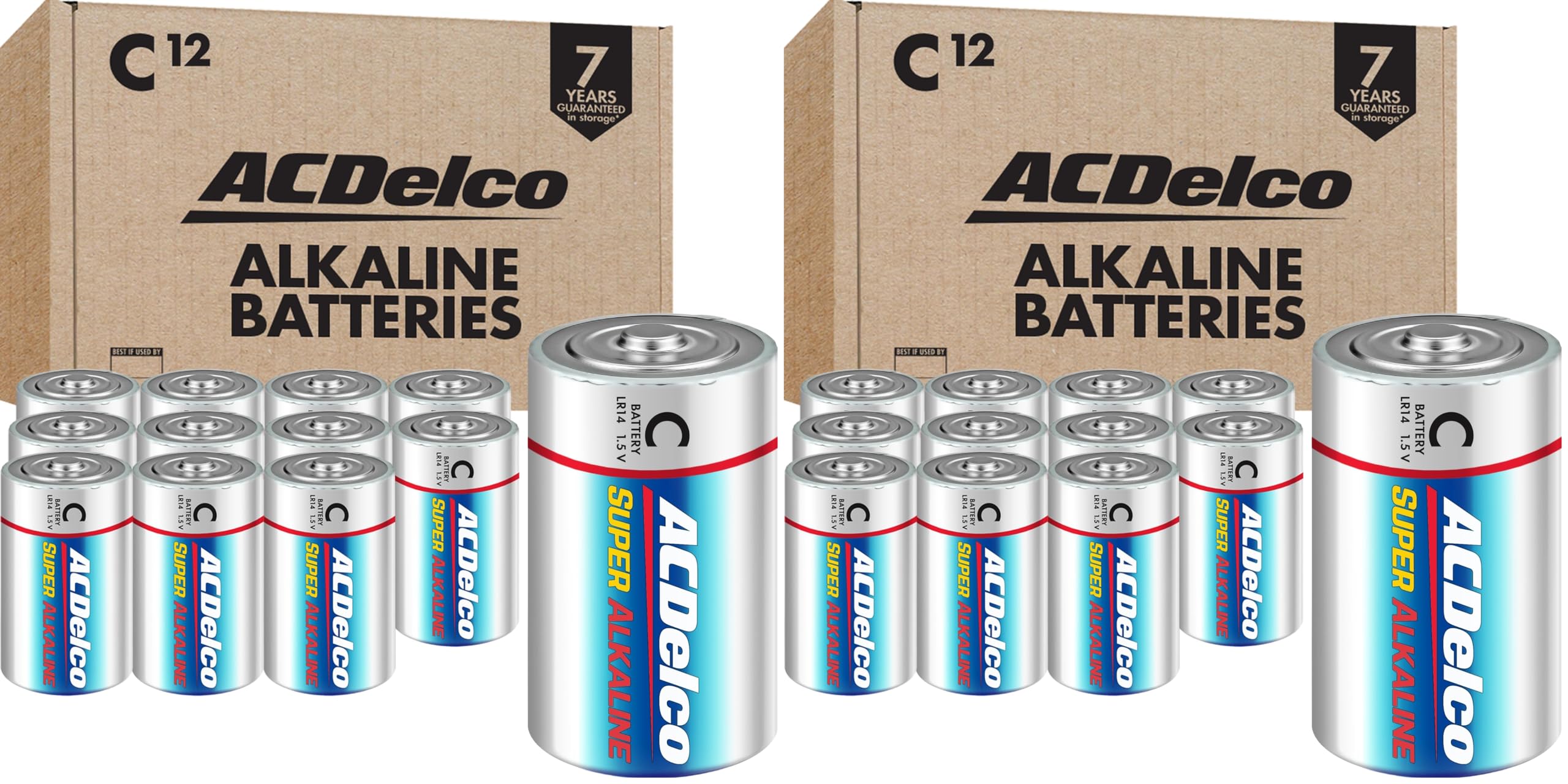 ACDelco 12-Count C Batteries, Maximum Power Super Alkaline Battery, 7- Year Shelf Life, Recloseable Packaging (Pack of 2)