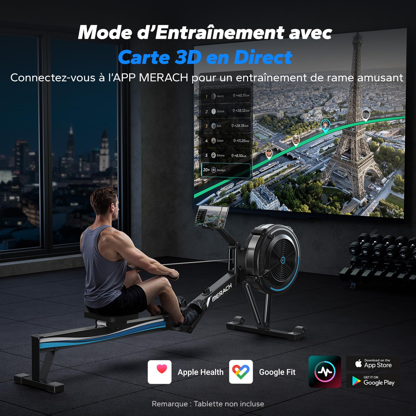 MERACH Rameur d'appartement à Résistance Aérienne, 10 Niveaux Réglables avec APP Exclusive, Rameur Professionnel Musculation pour Intérieur, Siège Ergonomique Confortable, Stockage Facile