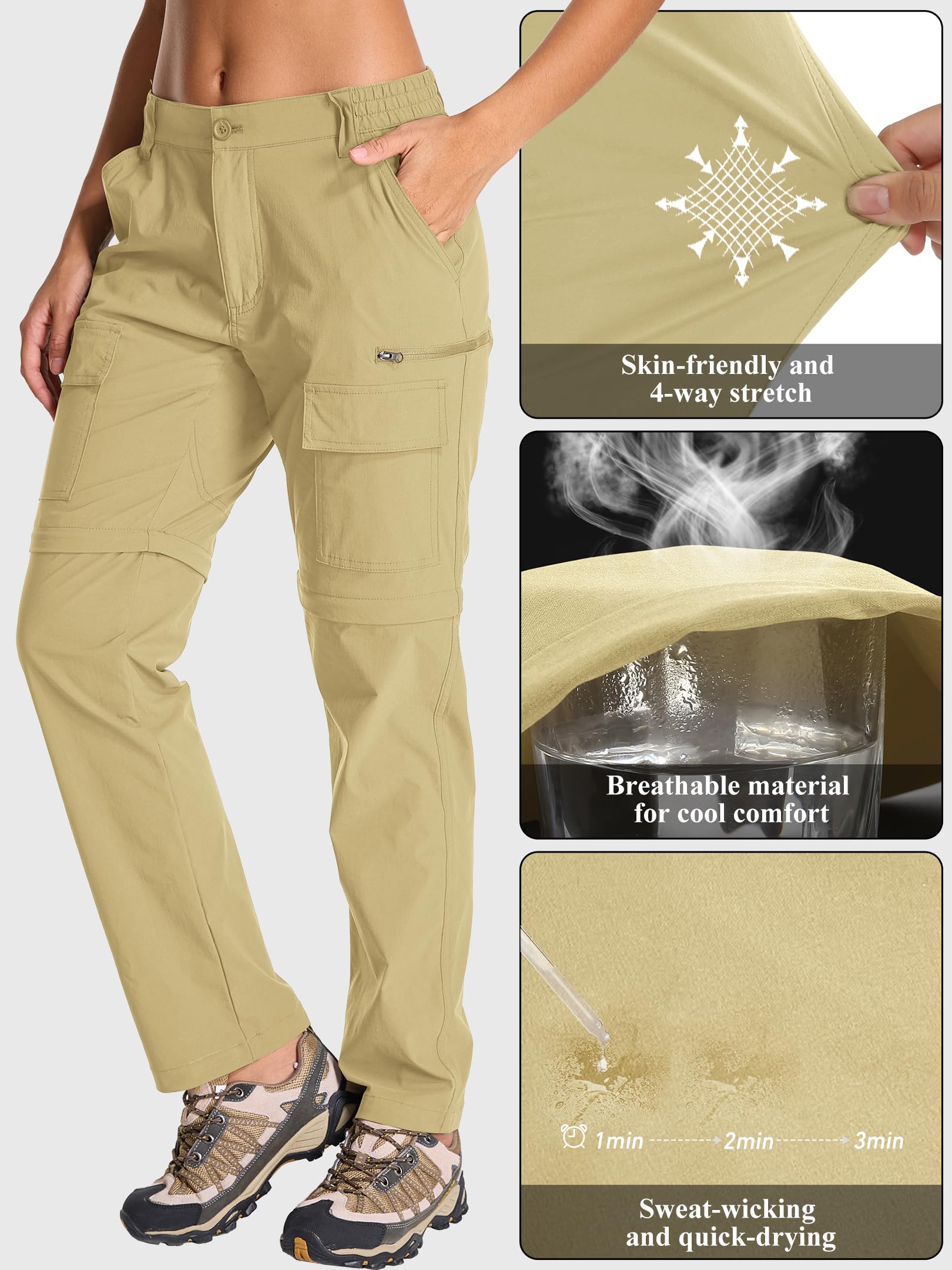 Pantalón de Senderismo Mujer Convertible, Ligero Transpirable Secado Rápido Pantalón Safari Exterior Verano Pantalón de Trabajo Técnico para Trekking
