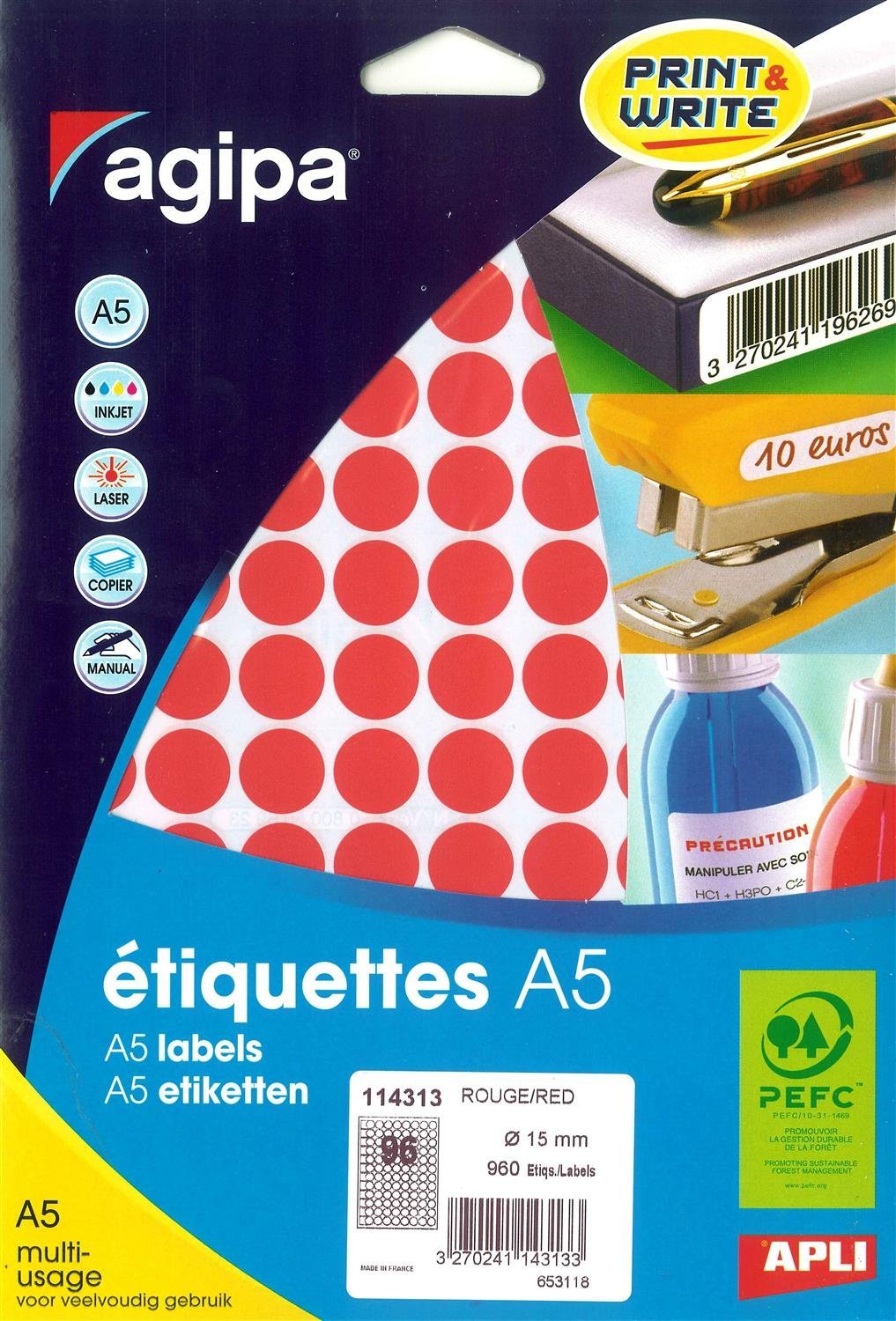 agipa Adhesive Circular Stickers (Diameter 15 MM Round Red 114313