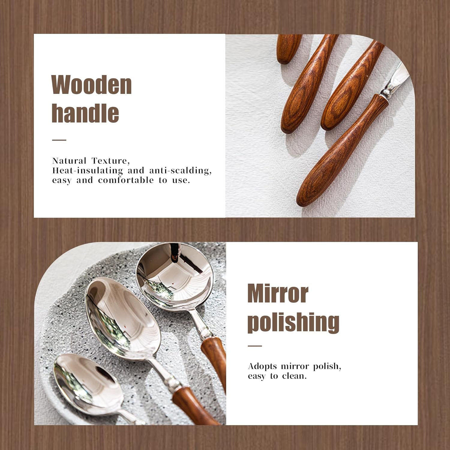 30 Piece Cutlery Set Service for 6,Vintage Wooden Handle Silverware Set，Stainless Steel Flatware Set for Outdoor Picnics, Camping,Hotel and Family Dinners