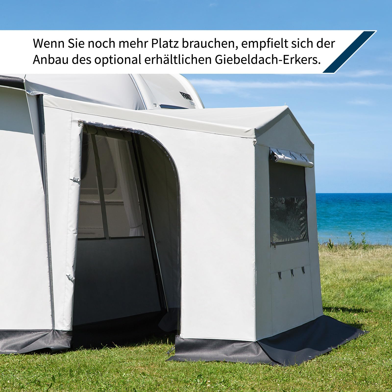 DWT Wohnwagen Vorzelt Domino 250 cm tief, Saisonzelt für Wohnwagen-Camping, Ganzzelt mit attraktiver Optik und Farbgestaltung