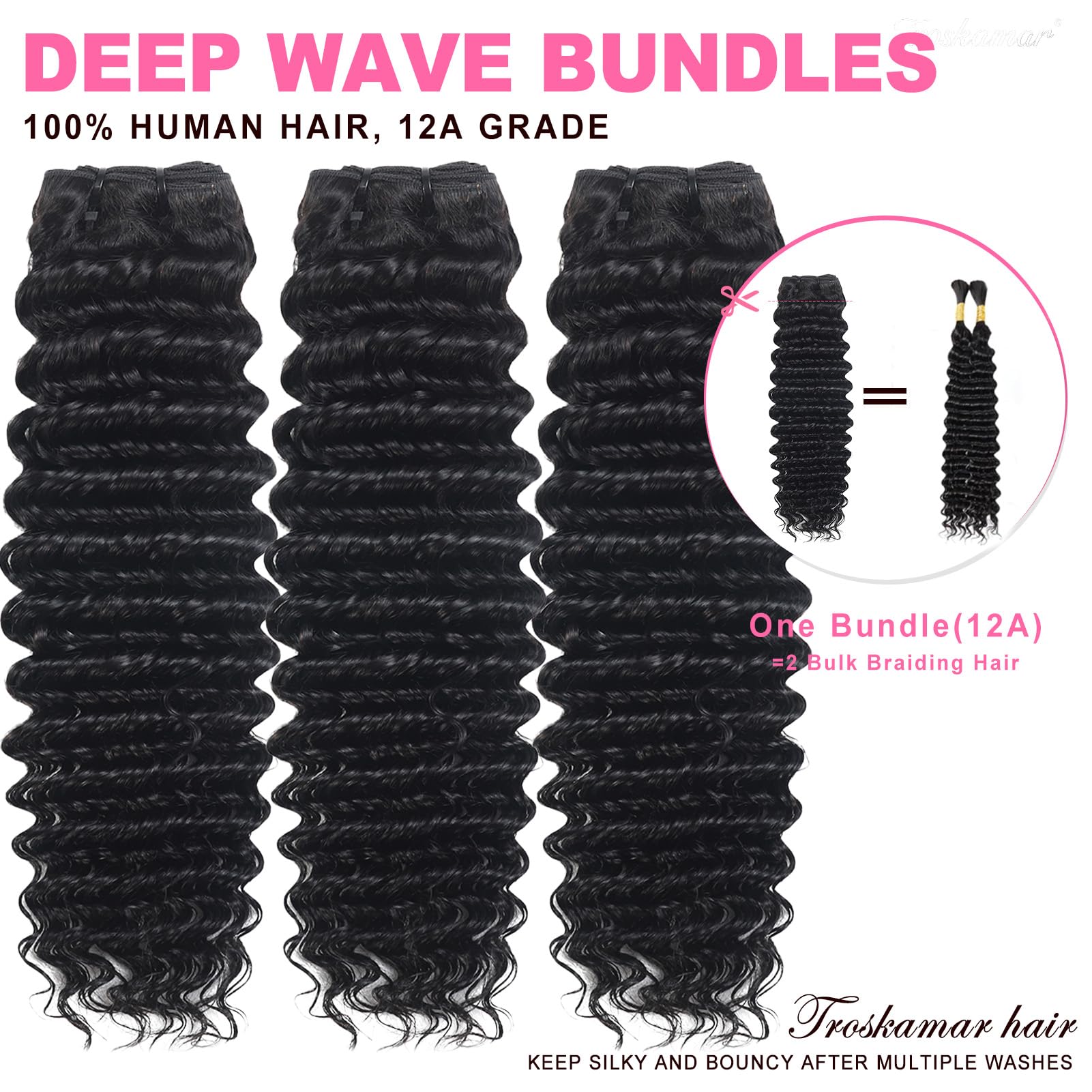 Unprocessed Indian Deep Wave Human Hair Bundles
