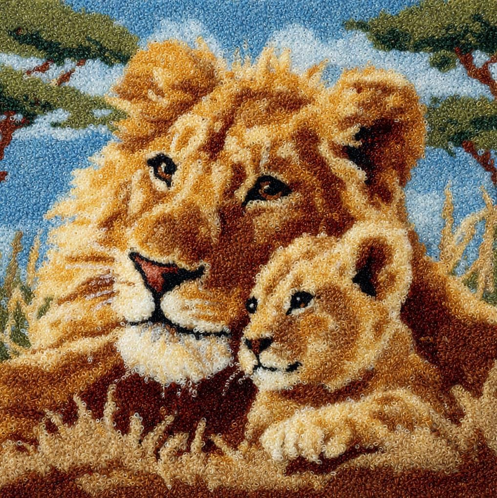 AxiangziK Latch Hook Cushion Kit 17x17 Inch,Lioness and Cubs