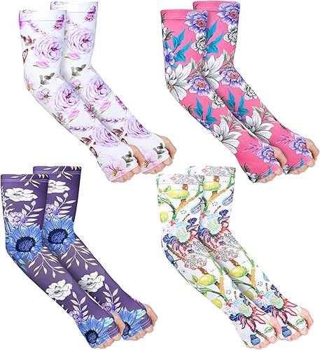 4 pares de mangas de jardinería antideslizantes para el brazo con agujero para el pulgar, manga solar, mangas refrescantes para los brazos para