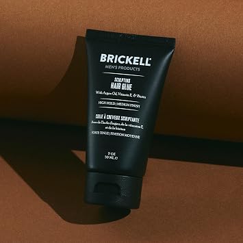 Brickell Men's Hair Styling Sculpting Hair Glue For Men, All Day Lasting Hold for Sculpting and Shaping Hair, With Argan Oil, Vitamin E, and Aloe, 2 Ounce, Scented