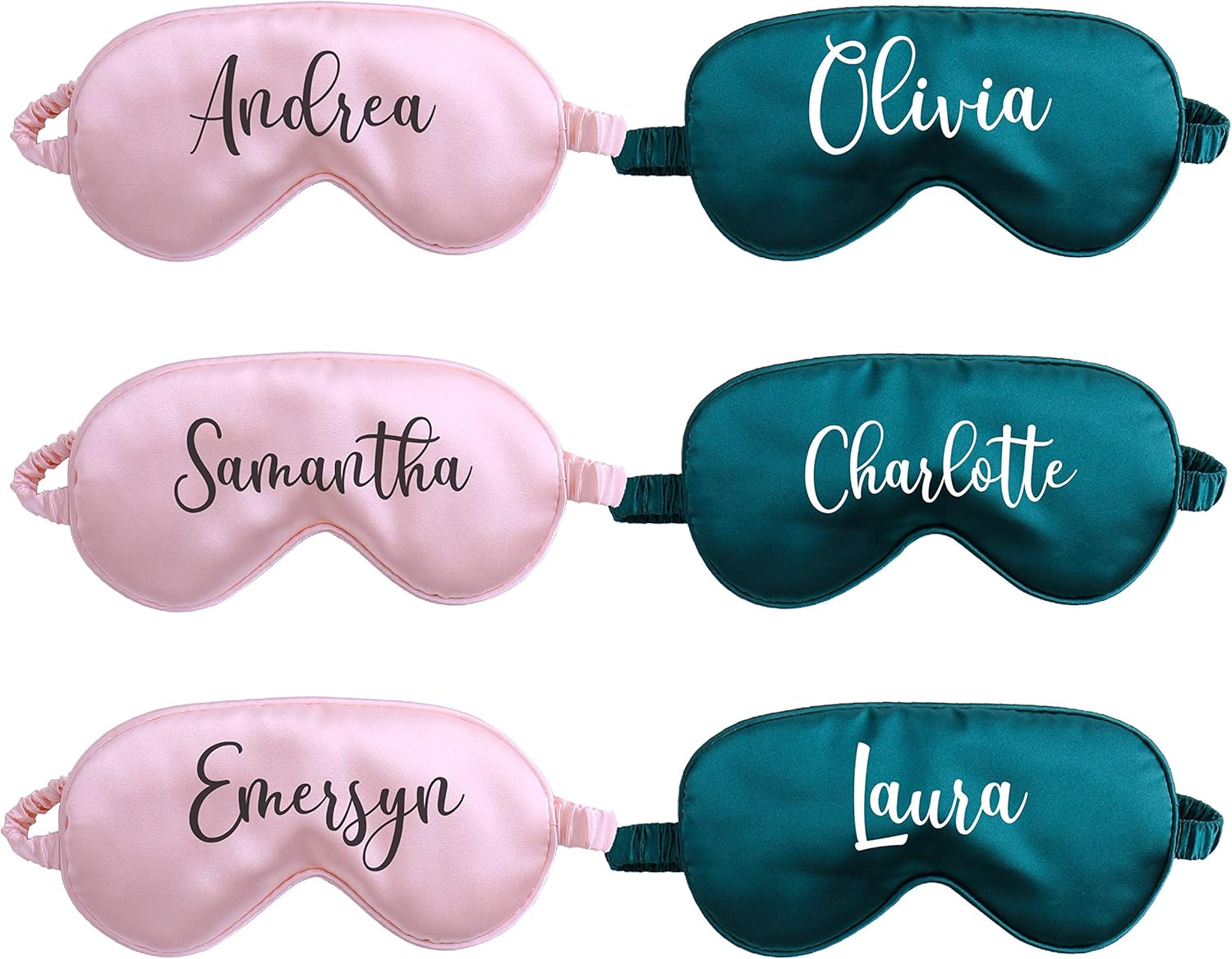 6X Eye Masks for Sleeping Personalized Text Your Name Monogram Wedding Favor Satin Bachelorette Bridesmaid Gift (Blush)