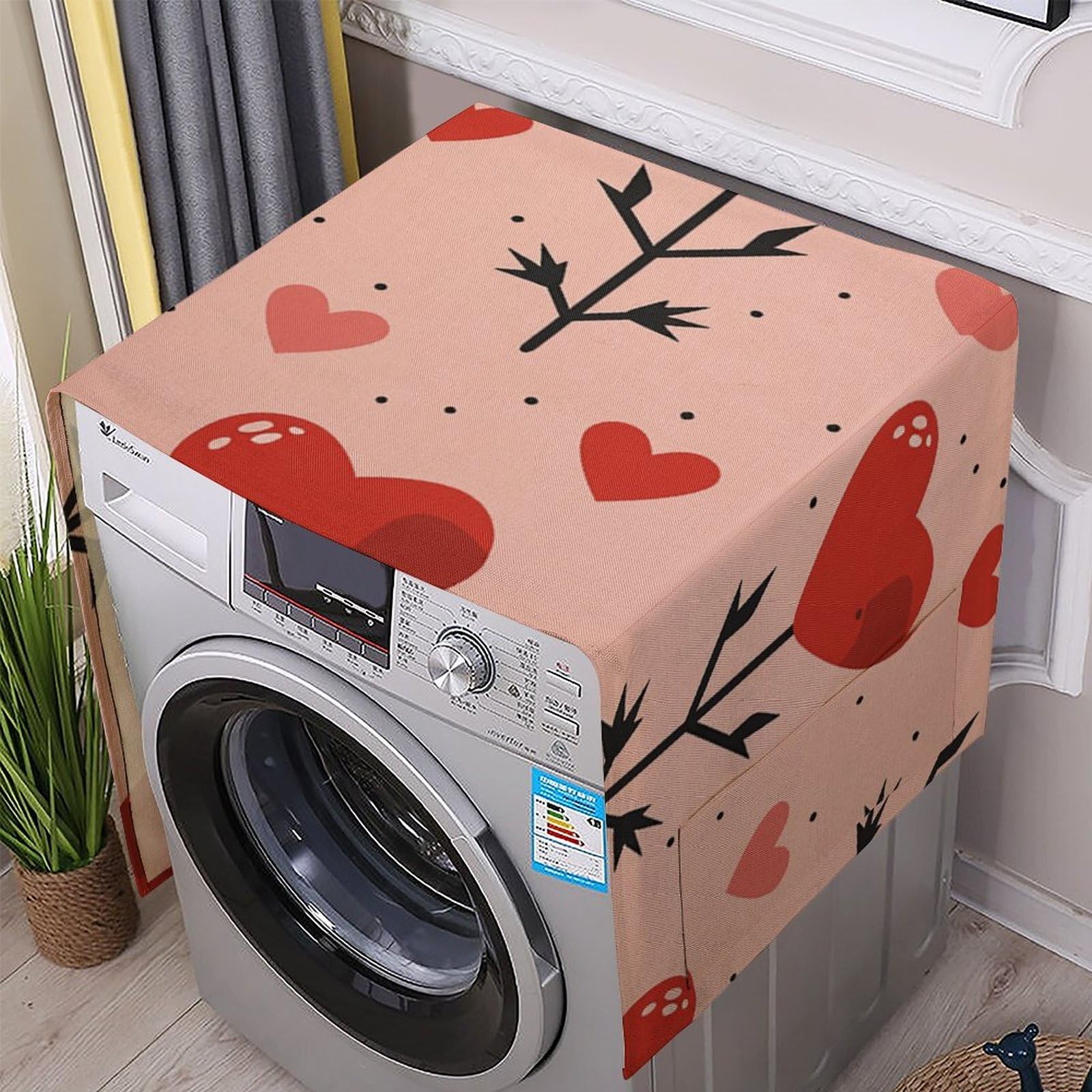 Fodpand White Washing Machine Cover For Top Load Dustproof Black Arrow Pattern Washer And Dryer Cover With Storage Pockets Household Appliance Covers Washable Top Protector Mat Pad For Laundry & Kitchen