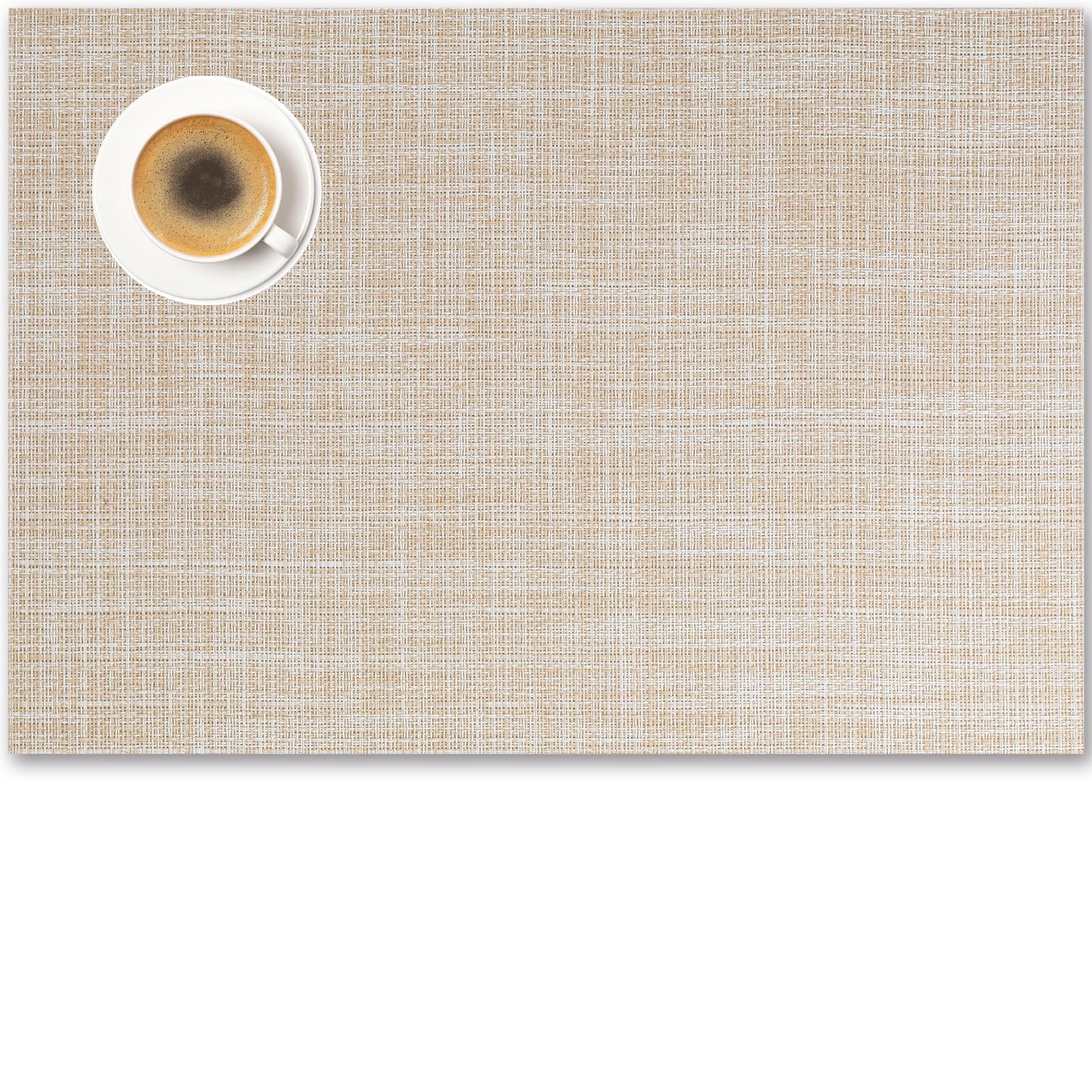 Placemats Set of 12 - Easy Clean Woven Vinyl Placemat for Dining Table, Indoor/Outdoor Place Mats, Washable PVC Table Mats（Beige） — image 1