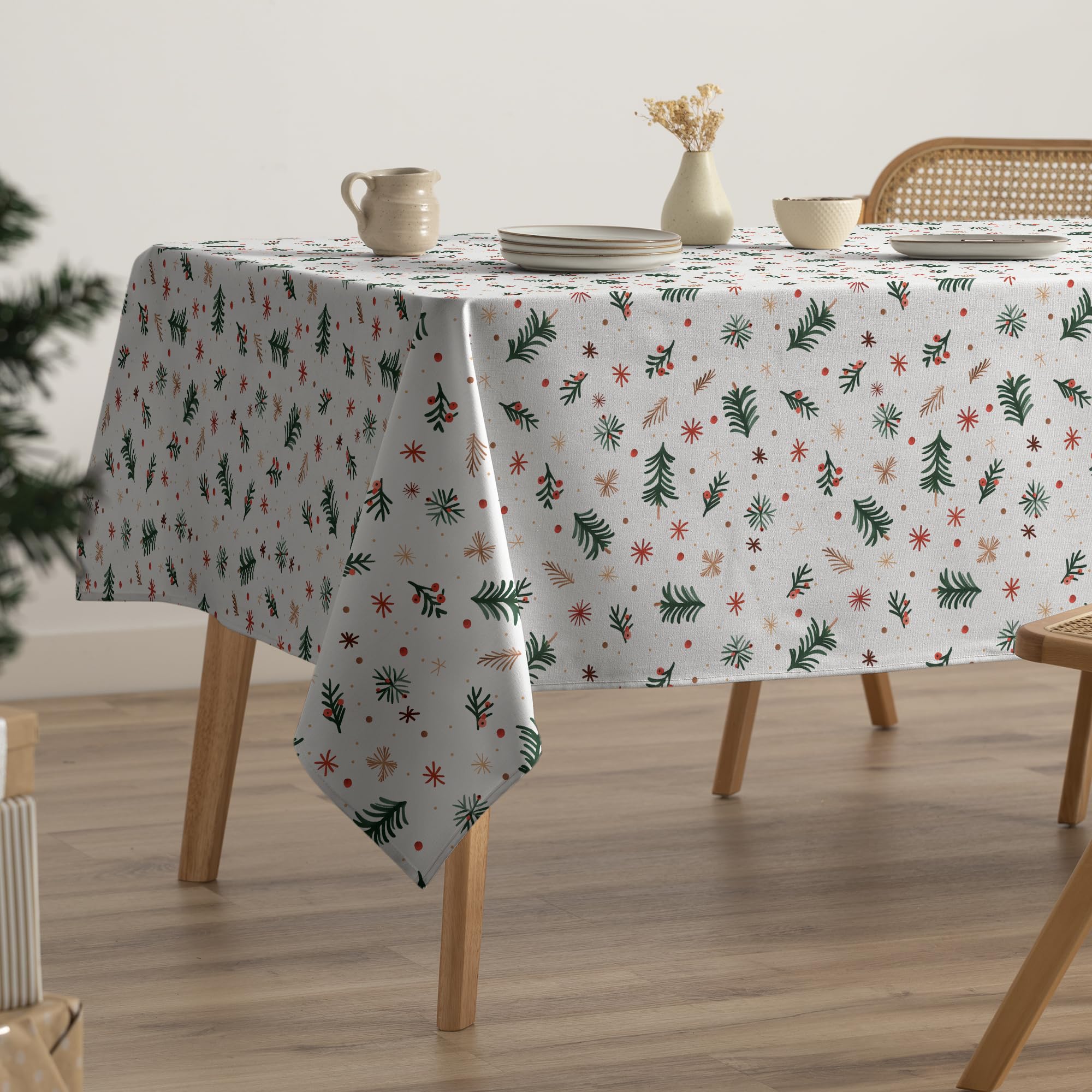 GAMUSI Mantel Navidad Antimanchas Algodón Mesa Comedor Decoración Navideña Rectangular Tacto Tela 160x200 cm