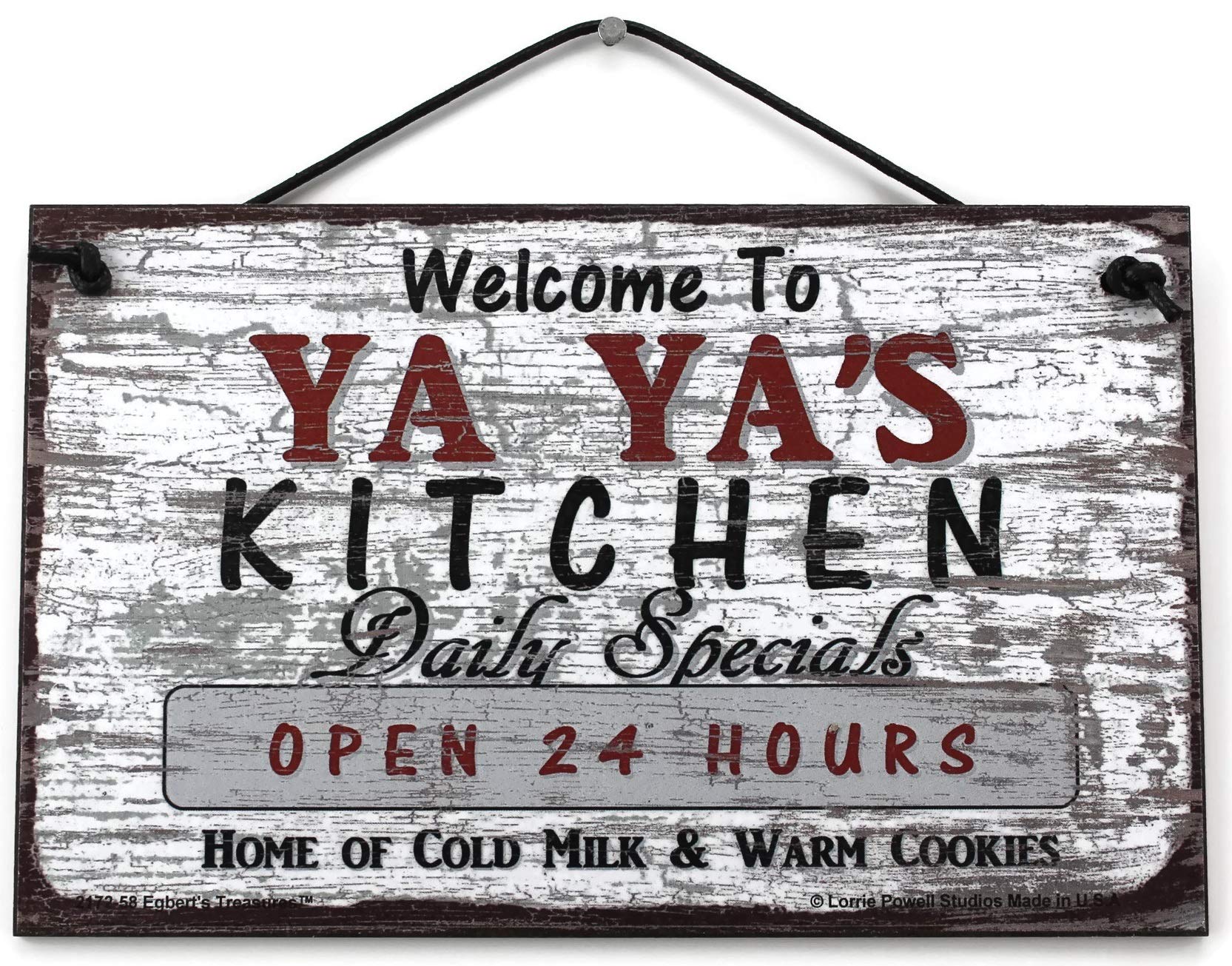 5x8 Vintage Style Sign Saying, "Welcome to YA YA'S KITCHEN Daily Specials OPEN 24 HOURS Home of Cold Milk & Warm Cookies" Decorative Fun Universal Household Family Signs for Grandma