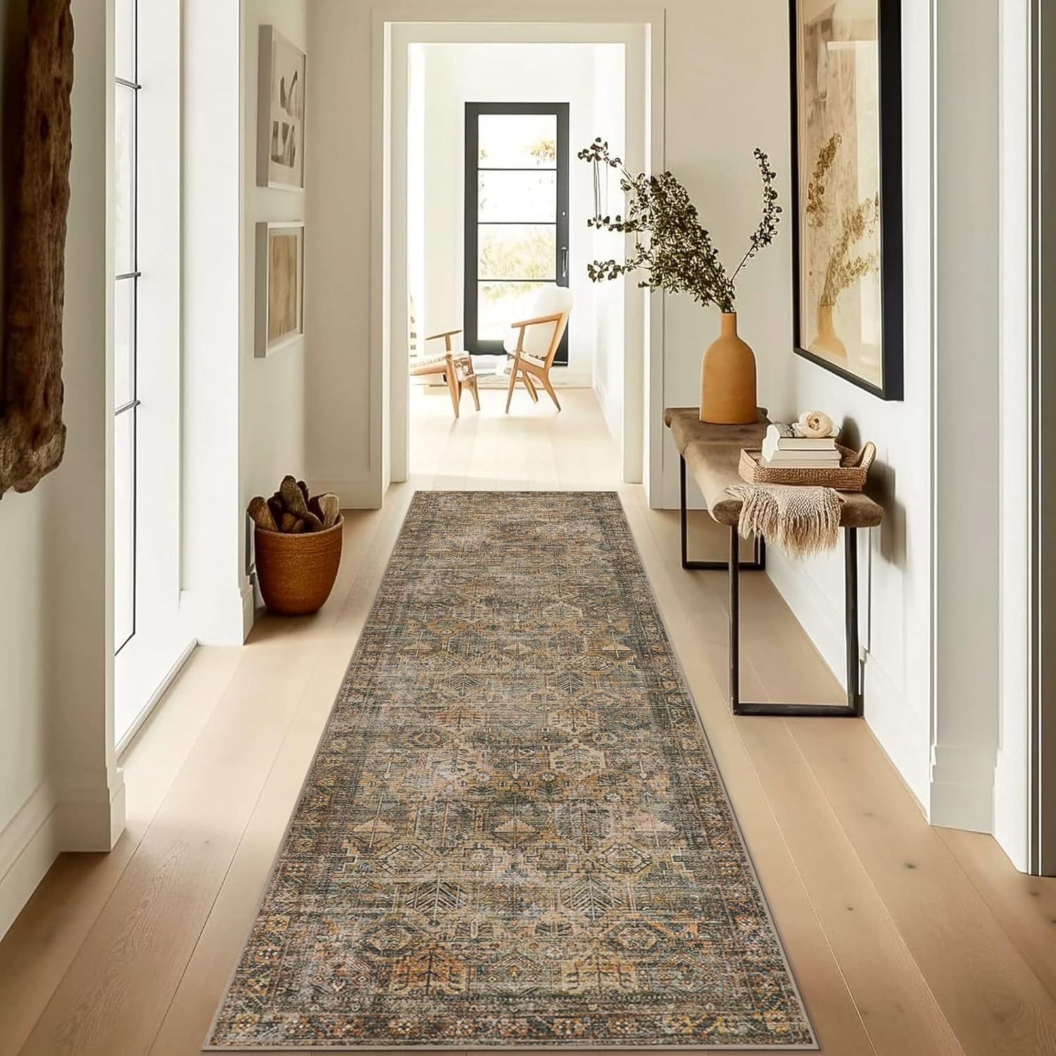 Bavni Runner Rug, Machine Washable Rugs for Hallways