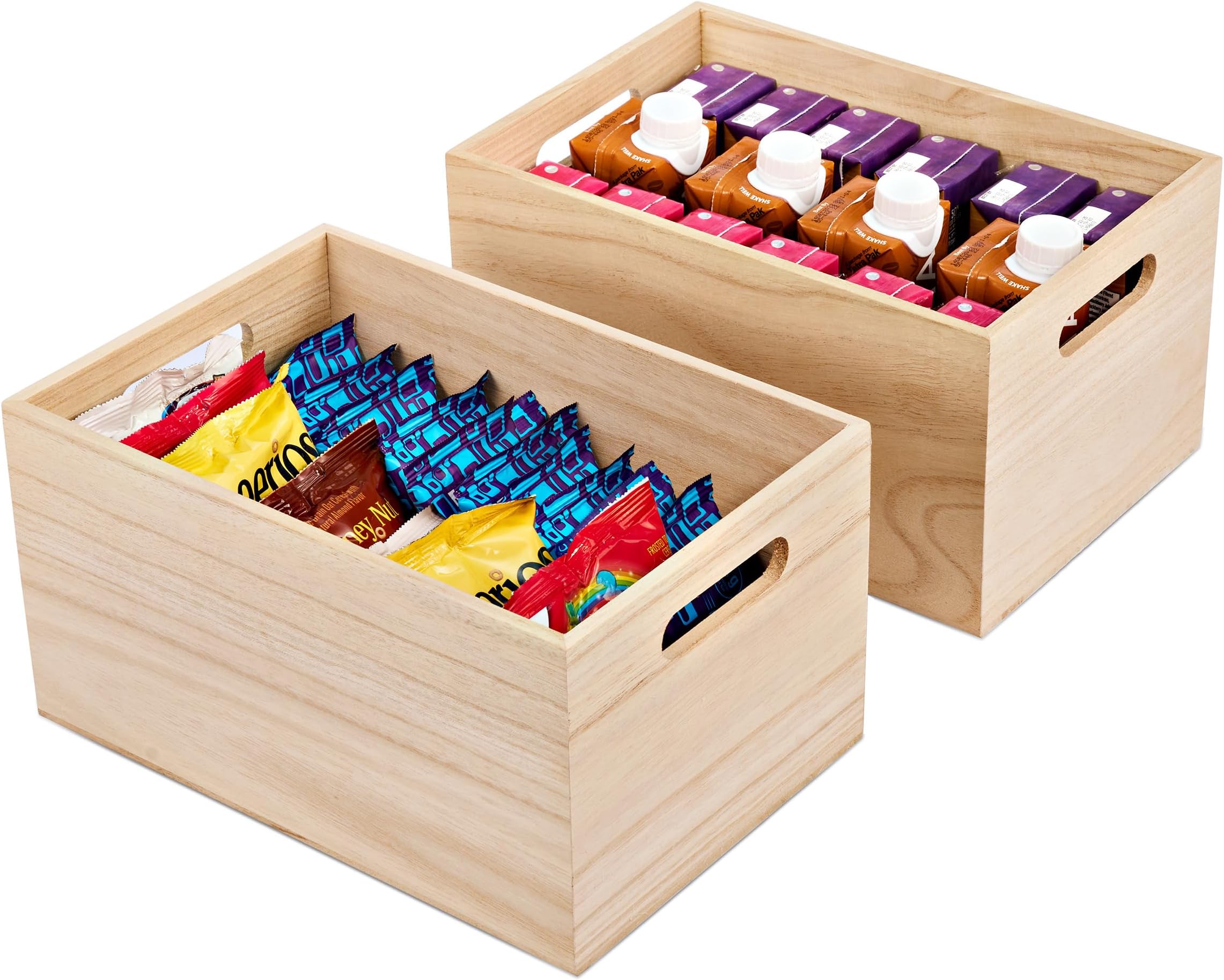 Unfinished Wood Crates - Organizer Bins, Wooden Box for Pantry Organizer Storage, Closet, Arts & Crafts, Cabinet Organizers, Containers for Organizing (2 Pack)