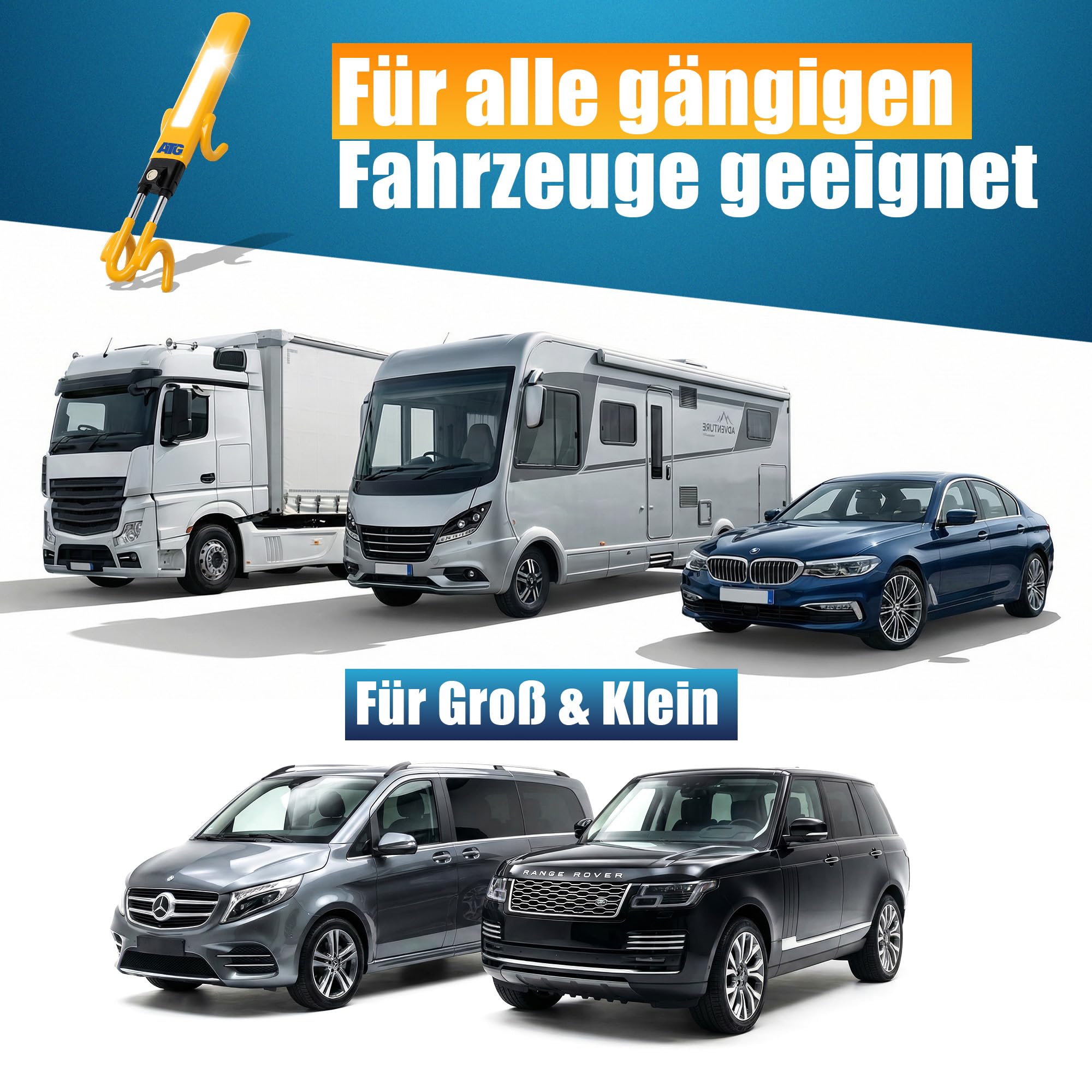 ATG Lenkradkralle für Auto – Lenkradschloss & Lenkradsperre – Diebstahlschutz Auto & Wegfahrsperre Auto für SUV, Van & Wohnmobil – gehärteter Stahl & Bohrschutz