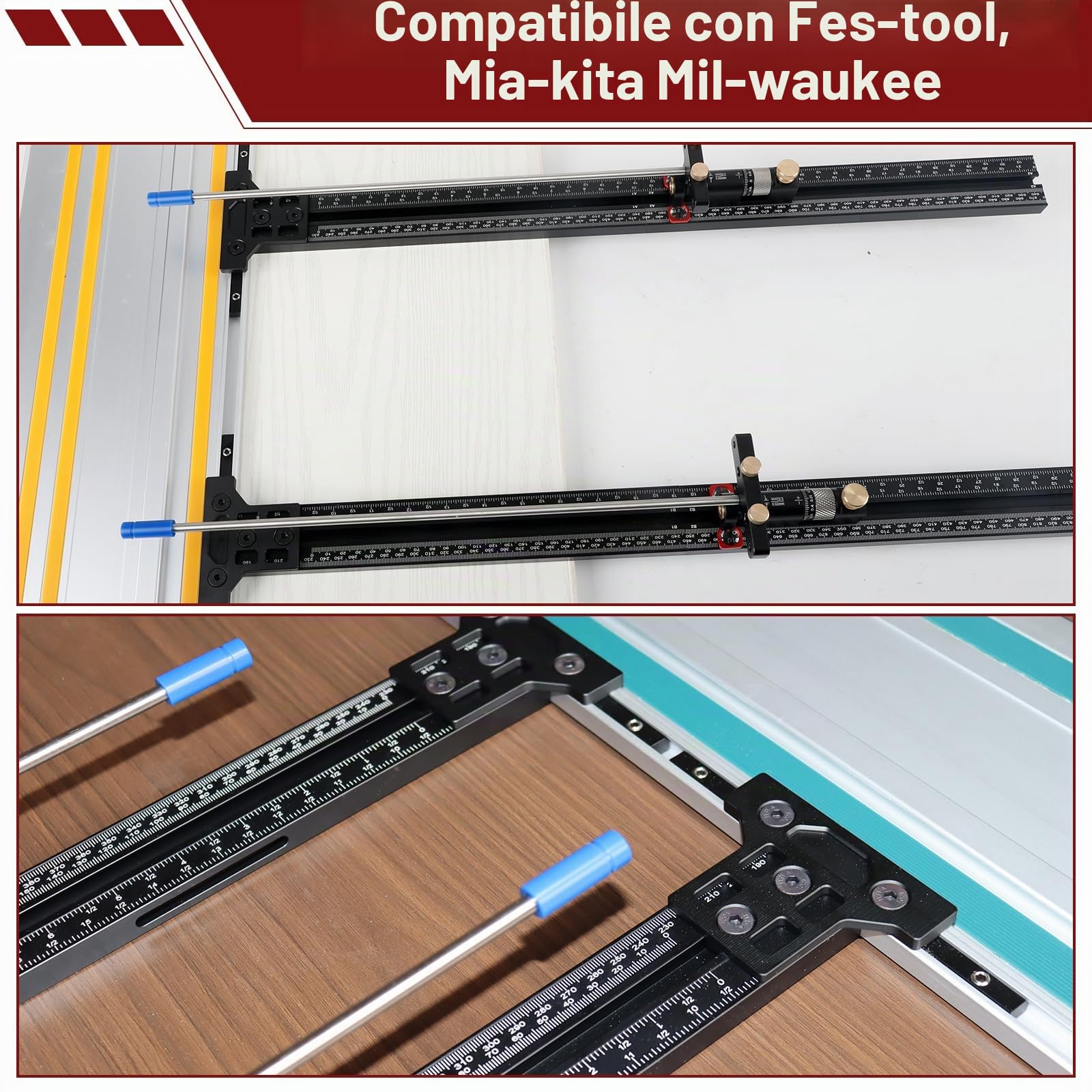 Sistema di guida parallela per sega a binario, sistema di guida parallela per la lavorazione del legno, con fermo regolabile Mirco, calibrazione zero per Festool per Makita e Milwaukee