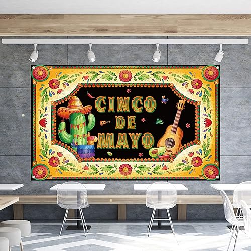 Miniatura 6 de Telón de fondo de Cinco De Mayo para fotografía, pancarta mexicana, recuerdos de fiesta, decoraciones y suministros de Cinco De Mayo para fiesta en