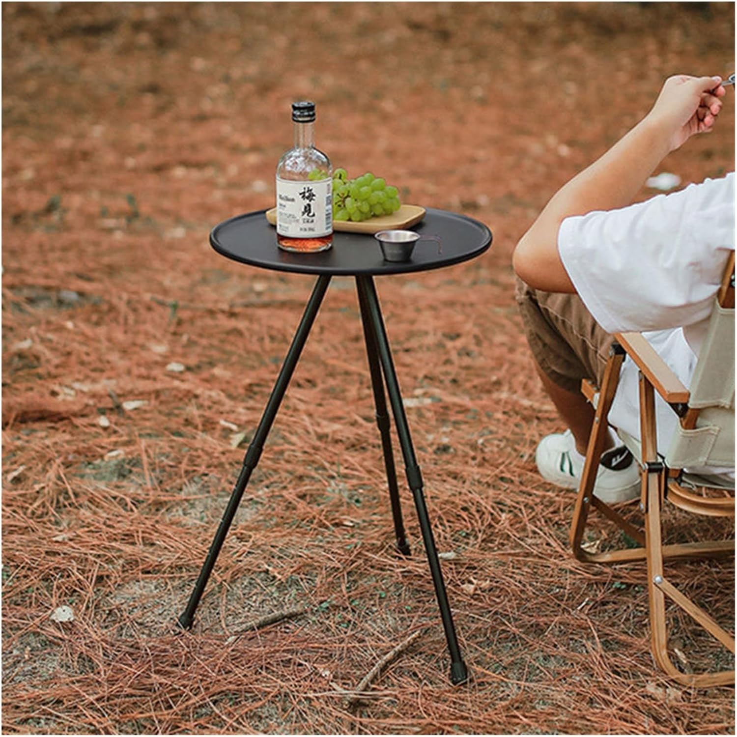 Folding Dining Table Ultra-Light Coffee Table Folding Min Round Table Outdoor Aluminum Alloy Table Portable Dining Picnic Table Camping (Color : Black Table B)