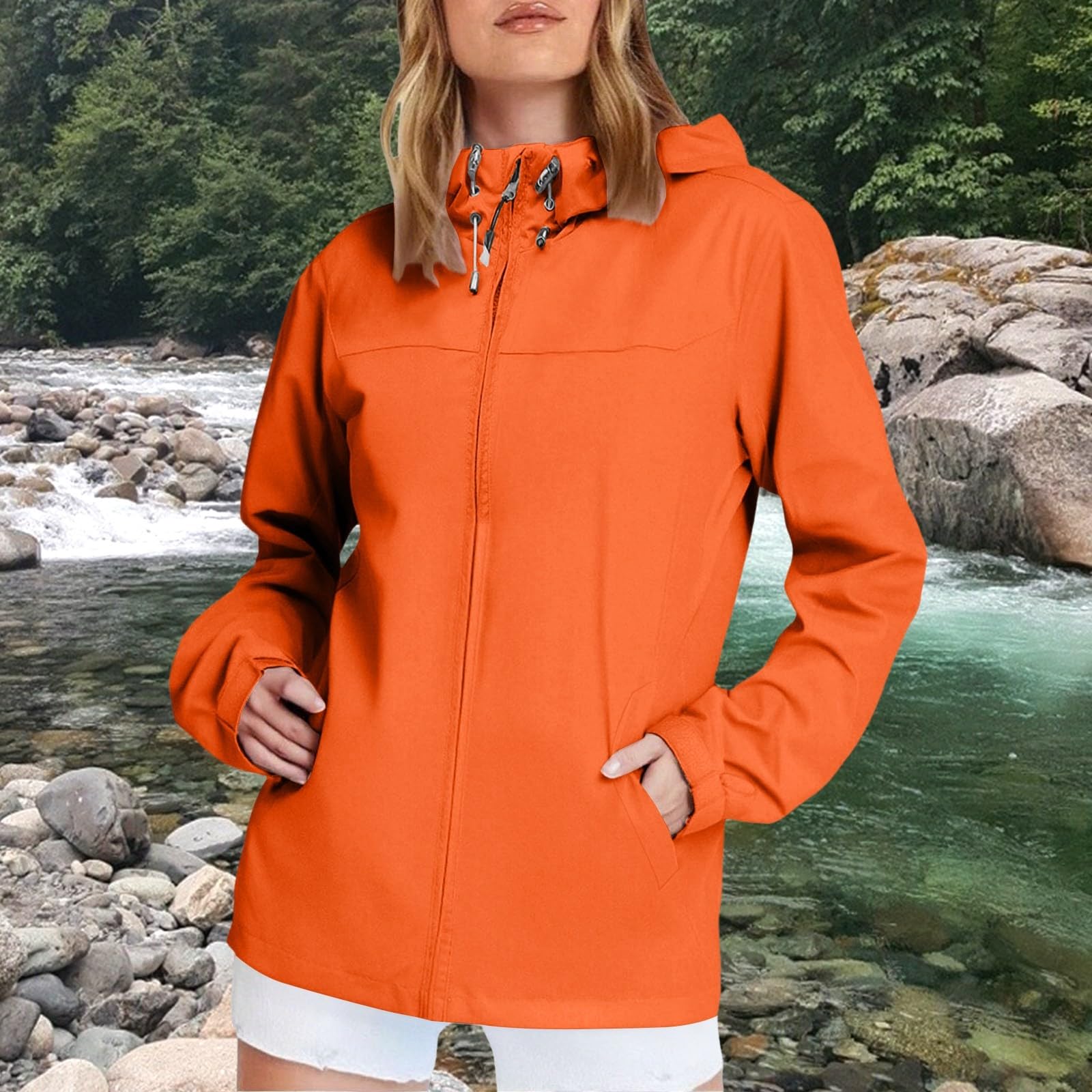 Giacca Antipioggia Da Donna, Leggera, Con Cerniera, Antivento, Cappuccio Cappotti Lungo Cappotto Donna Regenjacke Damen Pioggia Montagna Antivento Canadian A Vento Cerata Canadese